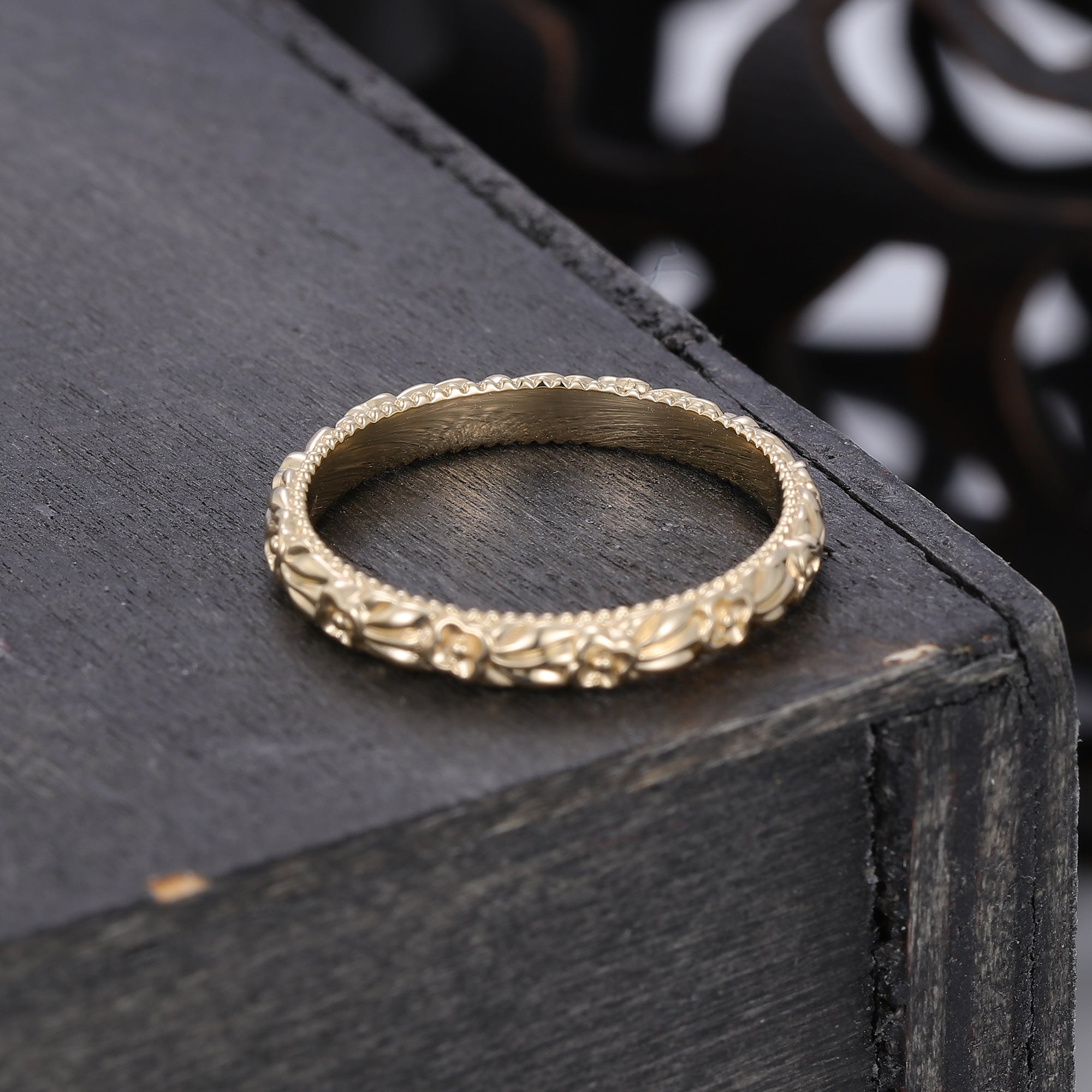 Unique Solid Flower Antique Ring Delicate Woman Ring