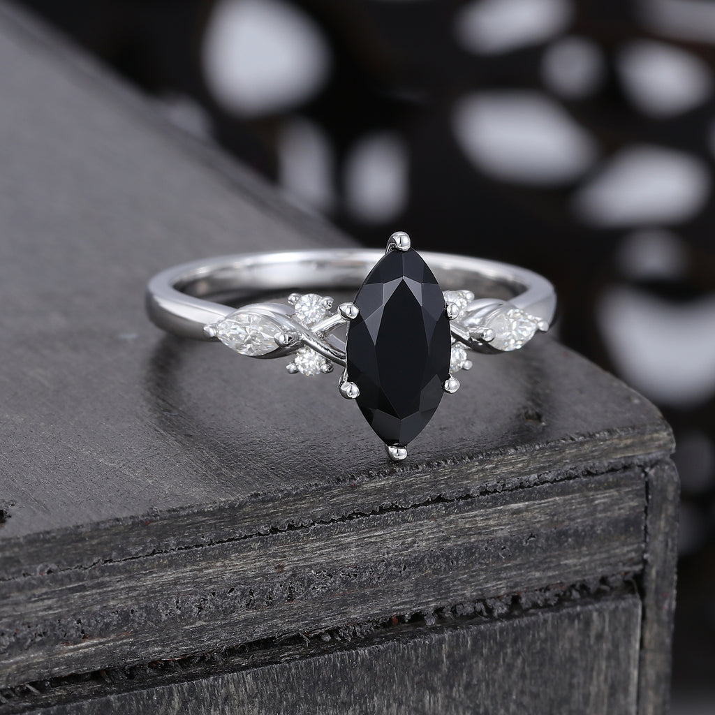 1CT Marquise Cut Black Onyx Art Deco Engagement Ring