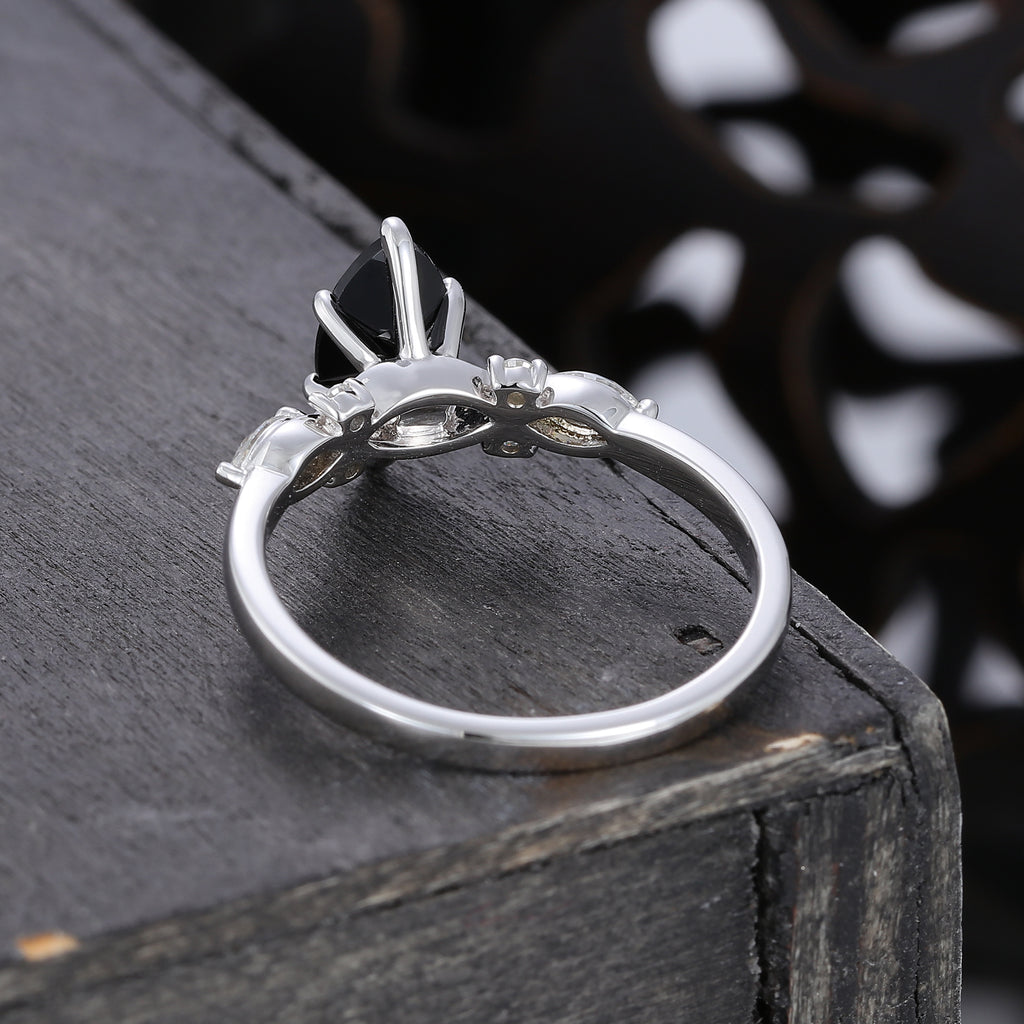 1CT Marquise Cut Black Onyx Art Deco Engagement Ring
