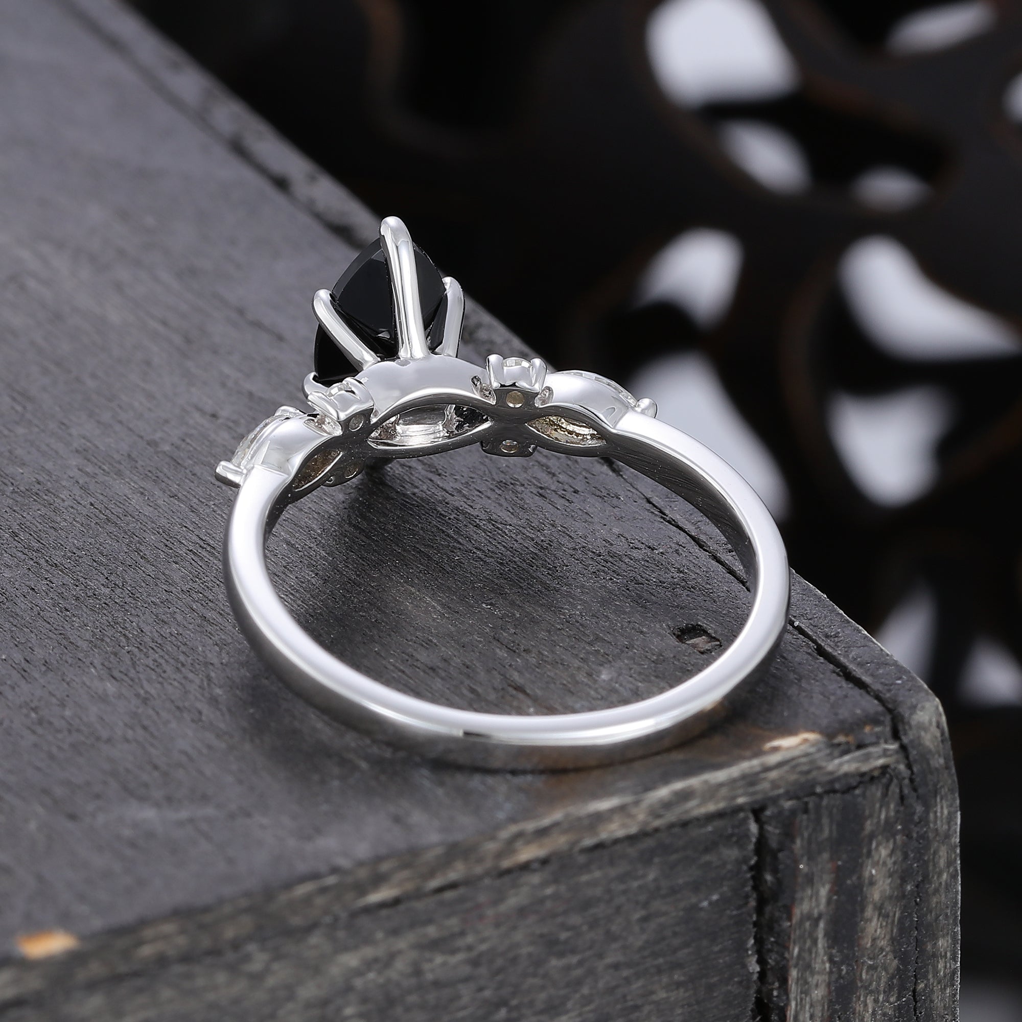 1CT Marquise Cut Black Onyx Art Deco Engagement Ring
