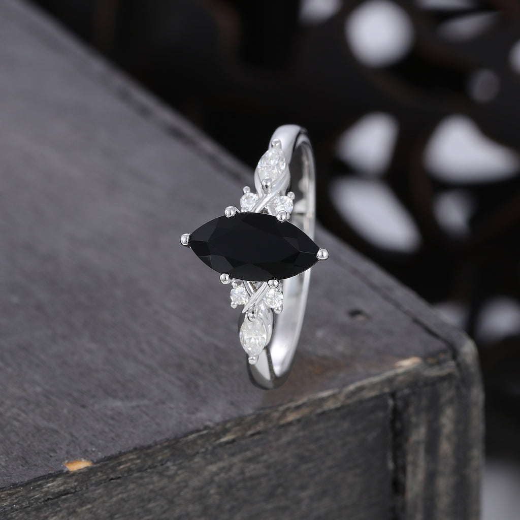 1CT Marquise Cut Black Onyx Art Deco Engagement Ring