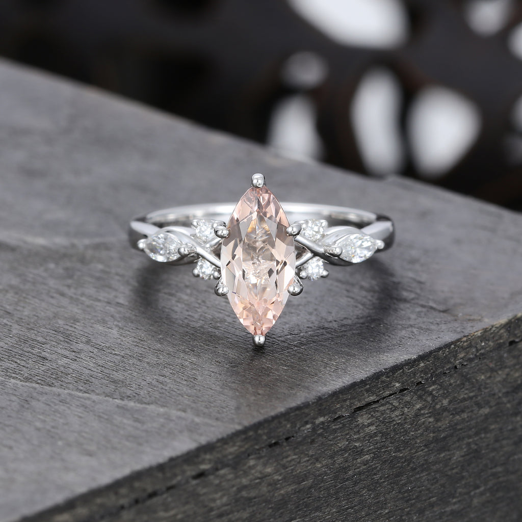 1CT Marquise Cut Morganite Art Deco Engagement Ring