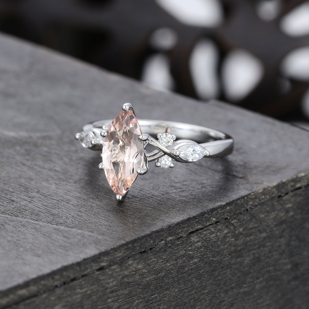 1CT Marquise Cut Morganite Art Deco Engagement Ring