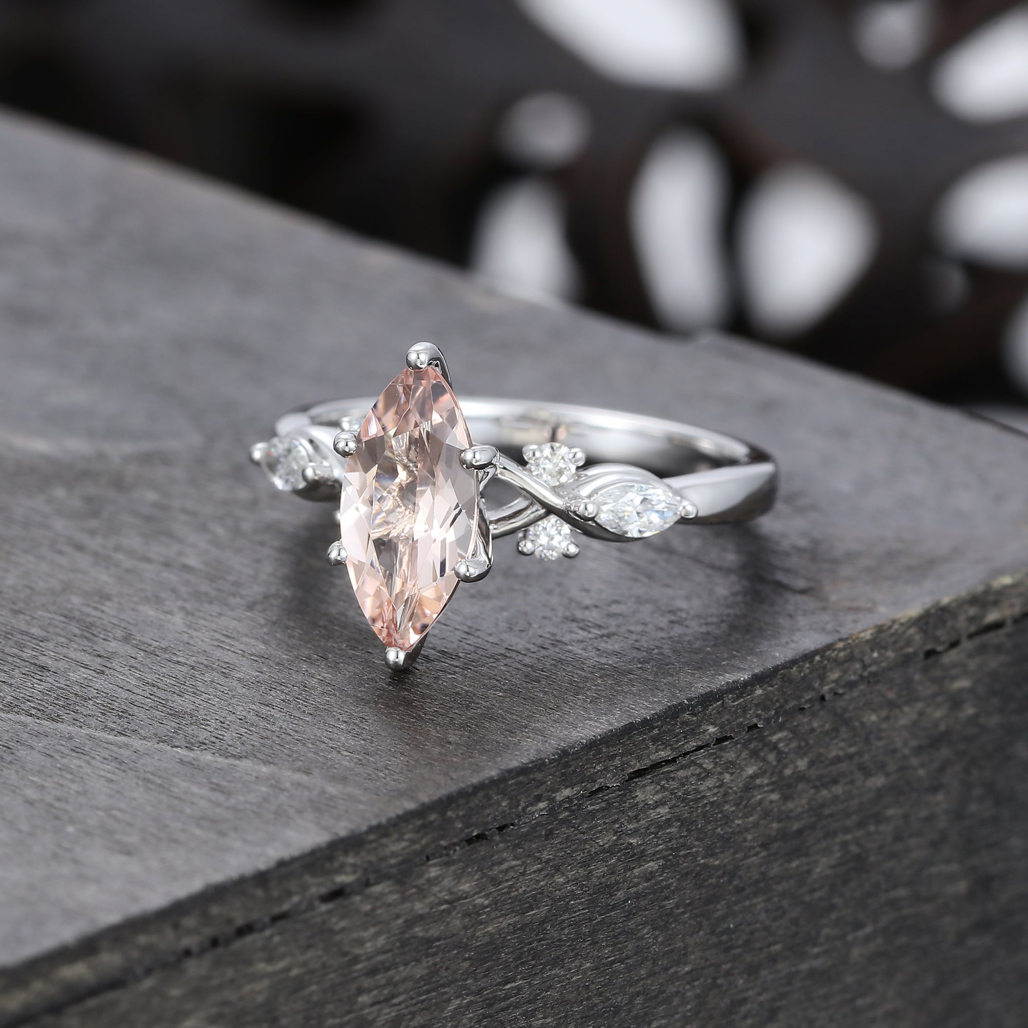 1CT Marquise Cut Morganite Art Deco Engagement Ring