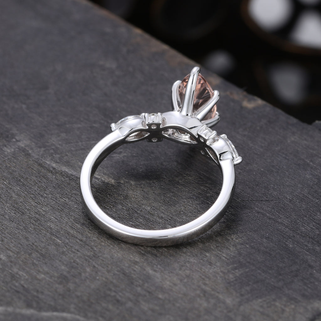 1CT Marquise Cut Morganite Art Deco Engagement Ring