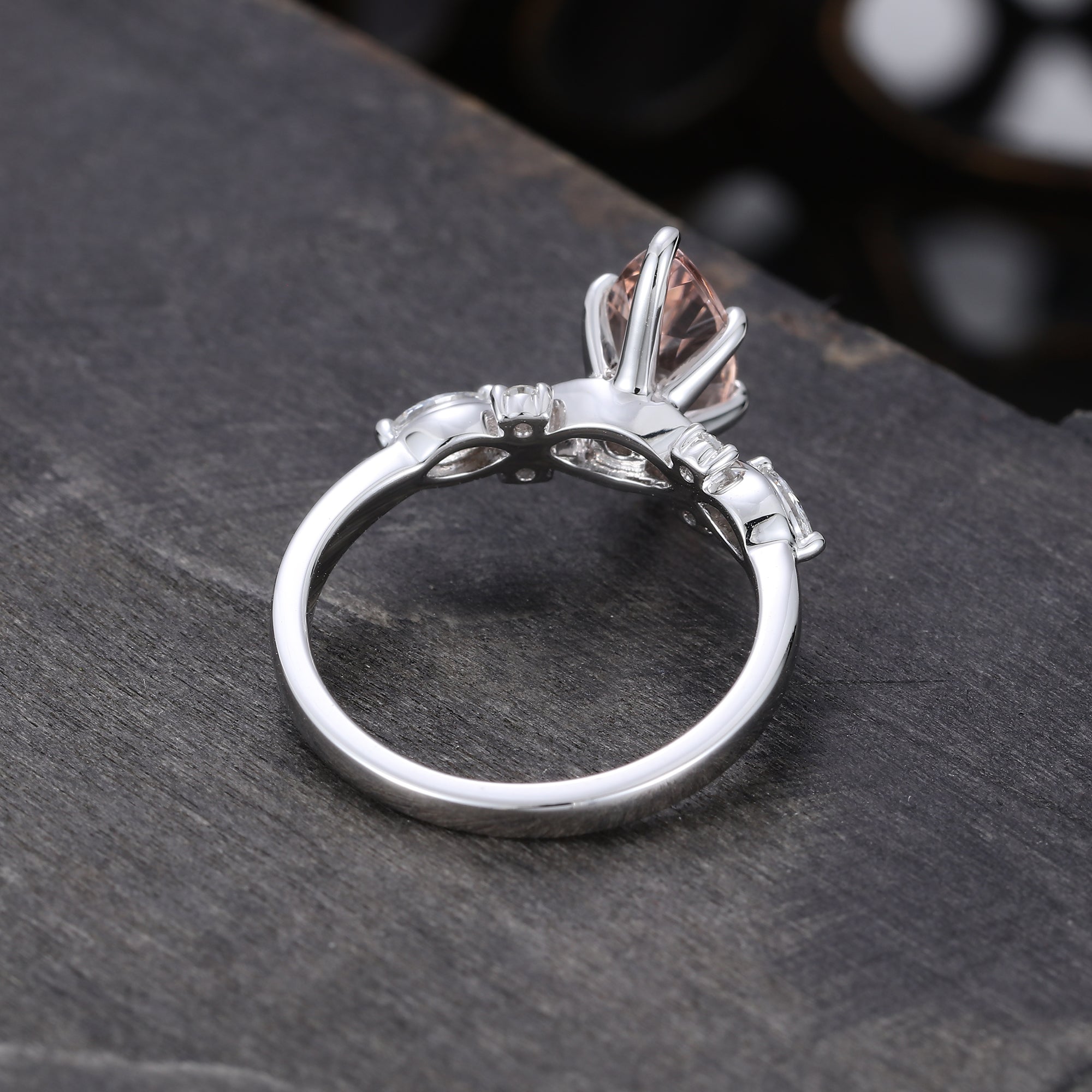 1CT Marquise Cut Morganite Art Deco Engagement Ring