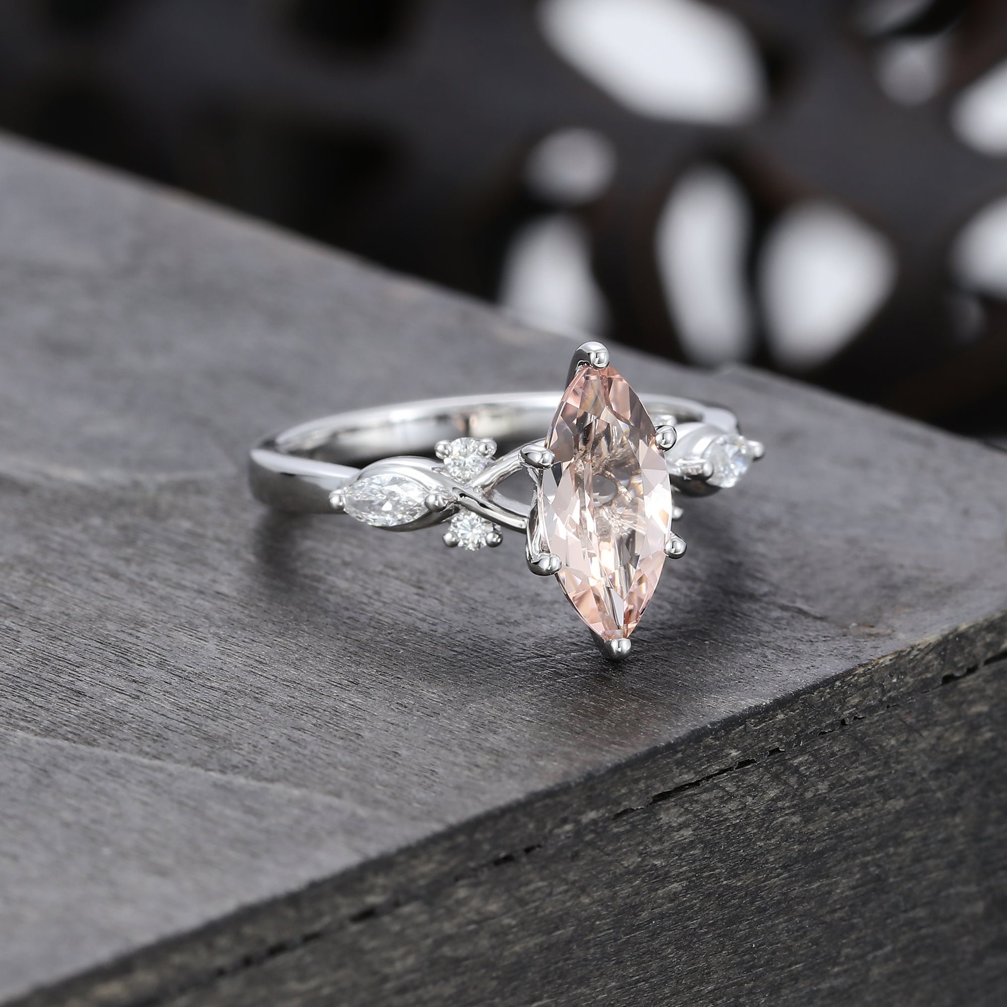 1CT Marquise Cut Morganite Art Deco Engagement Ring