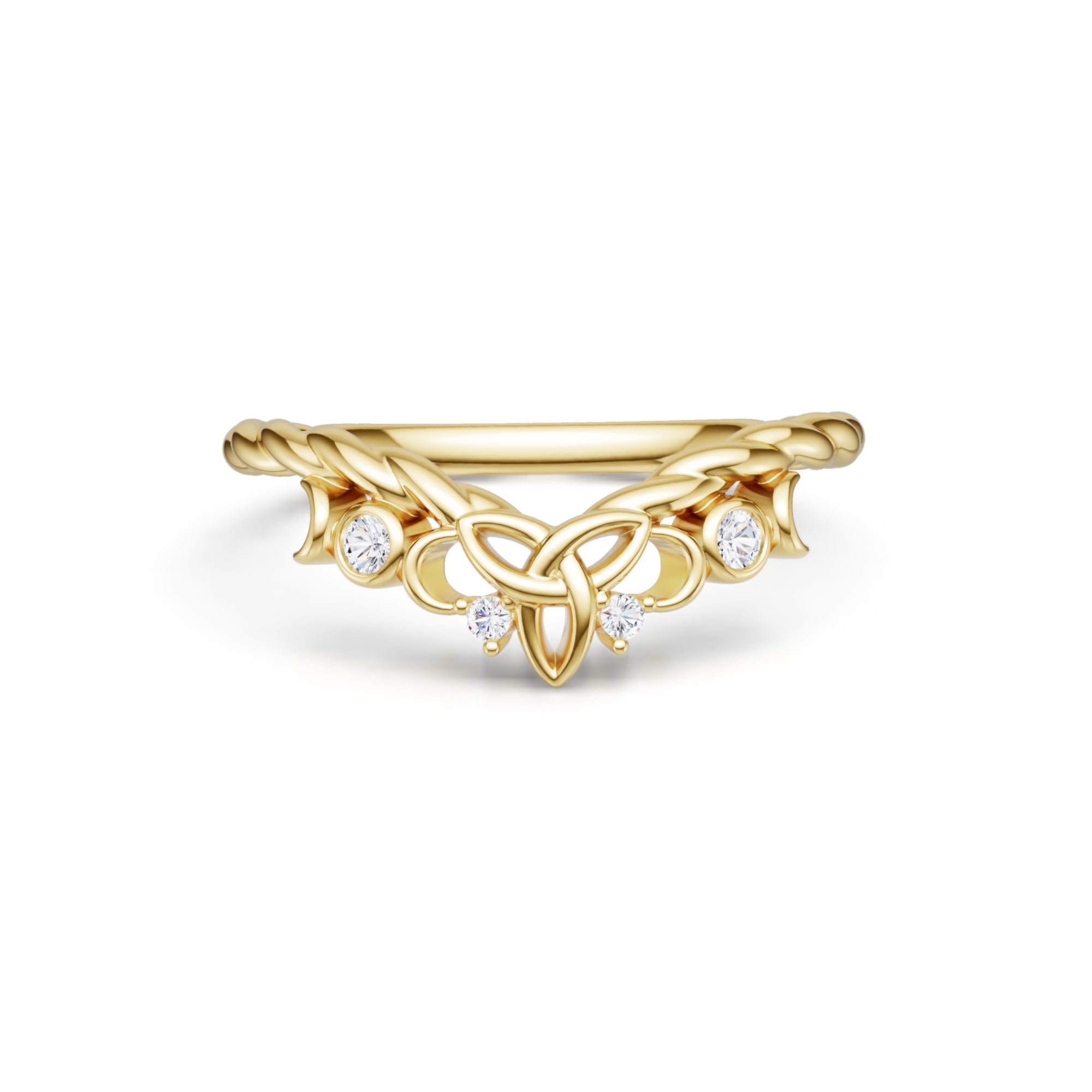 Moissanite Curved Wedding Ring with Celtic Knot Design