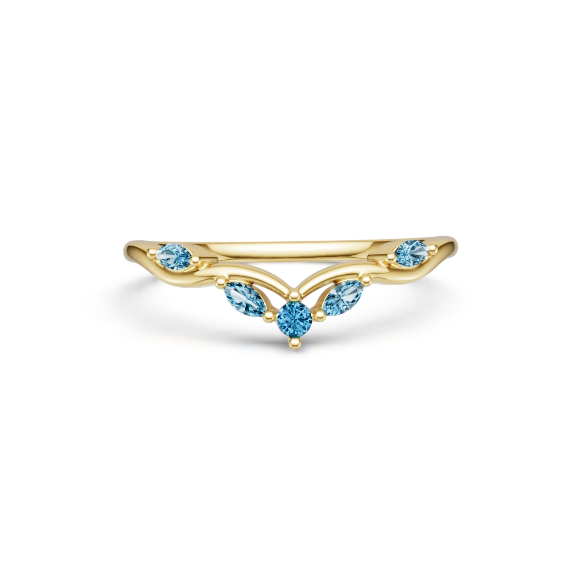 Marquise & Round Cut Alexandrite Seagull Arc Curved Wedding Band