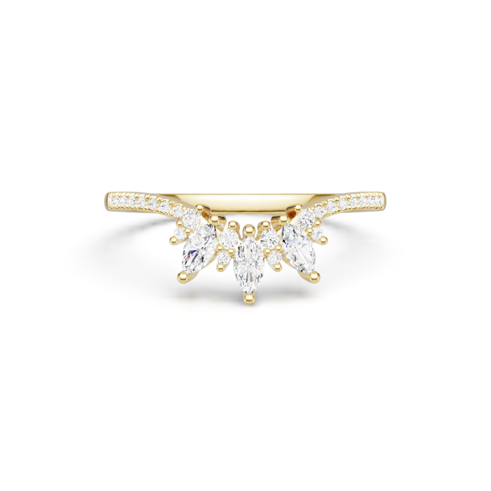 Marquise Cut Moissanite Curved Wedding Band Pavé Matching Ring