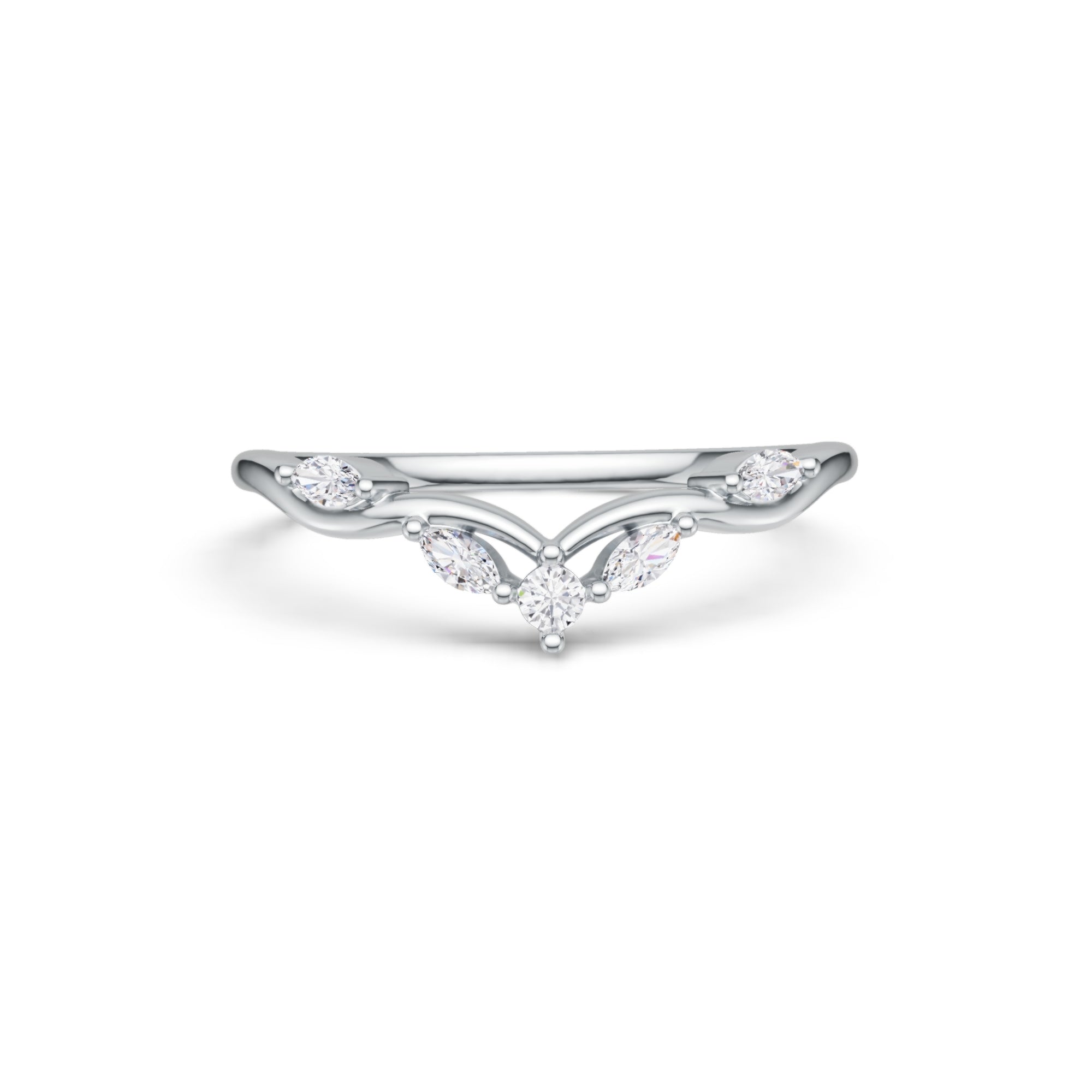 Marquise & Round Cut Moissanite Seagull Arc Curved Wedding Band