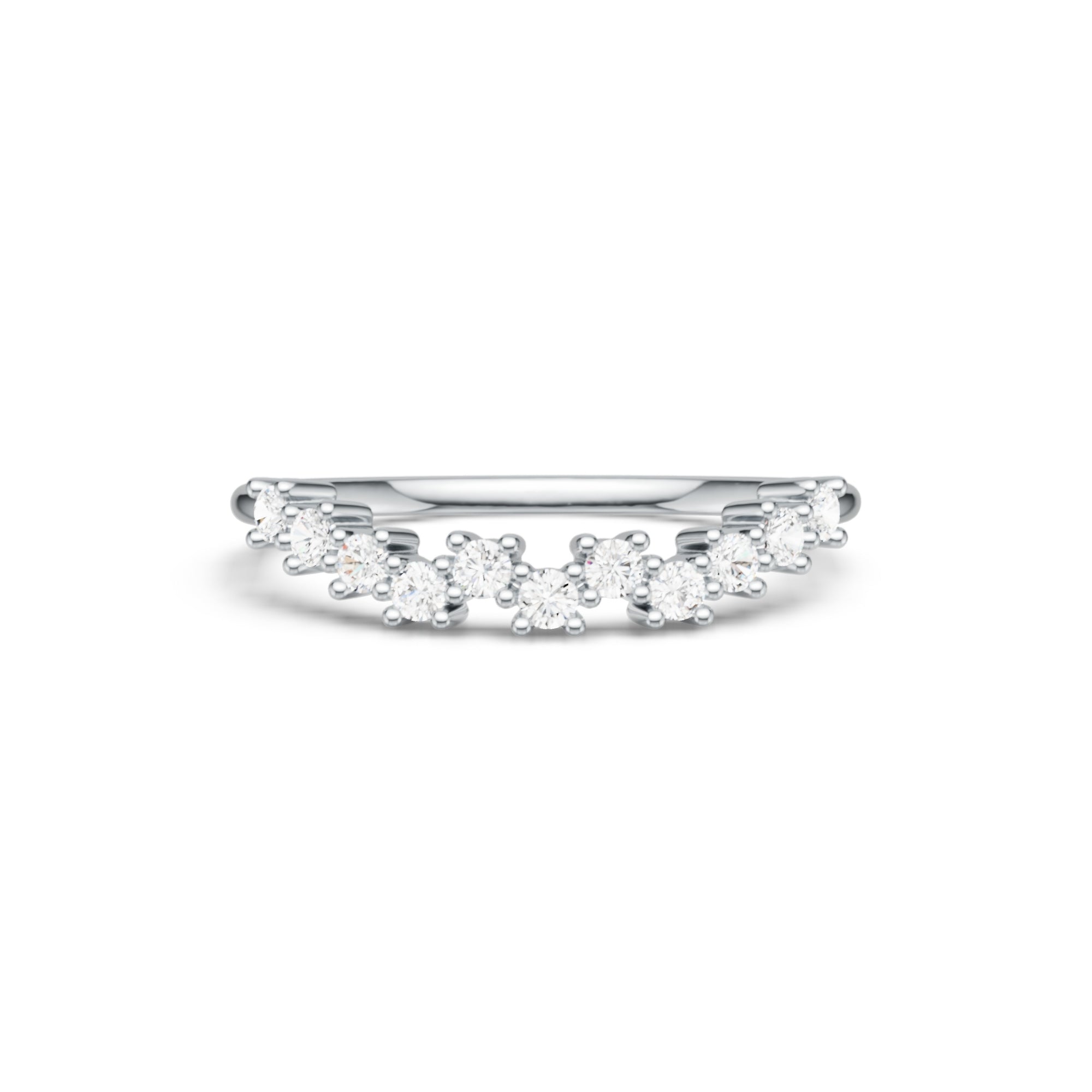 White Gold Unique Moissanite Curved Wedding band
