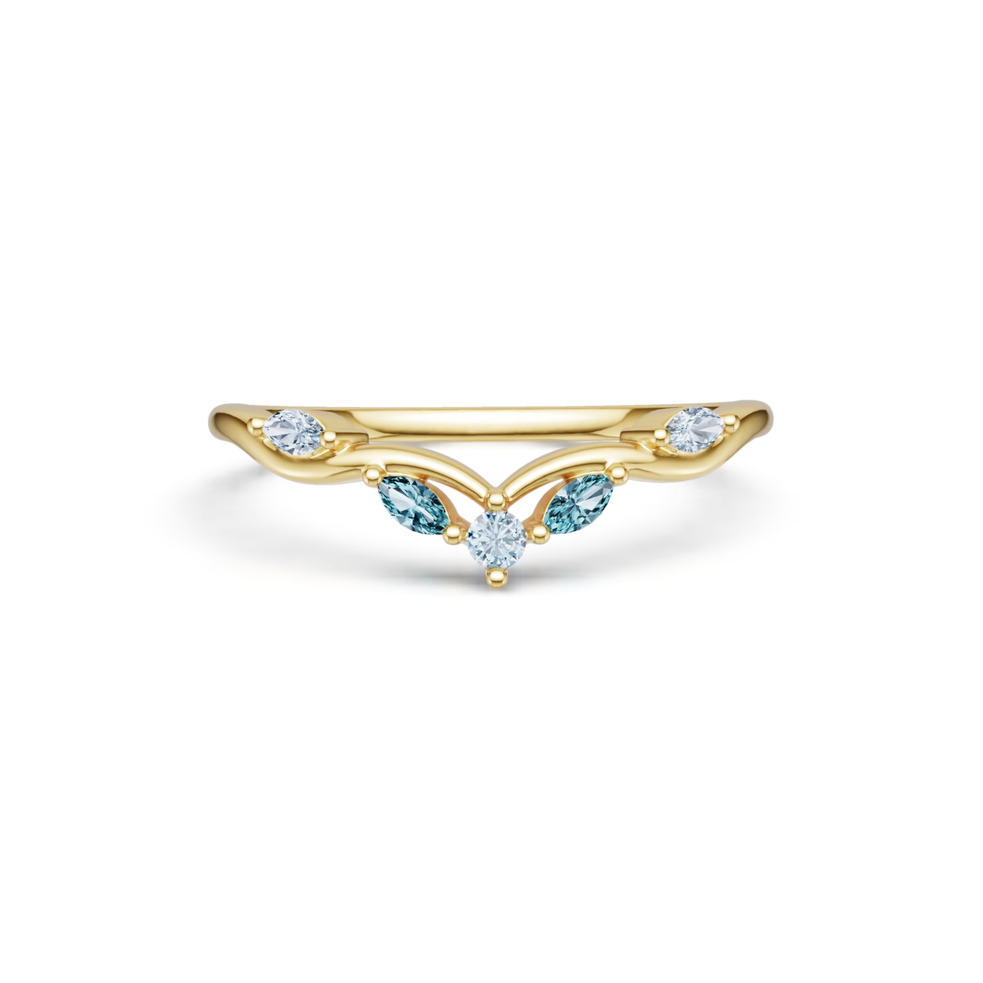 Alternating Alexandrite & Moonstone Curved Wedding Band