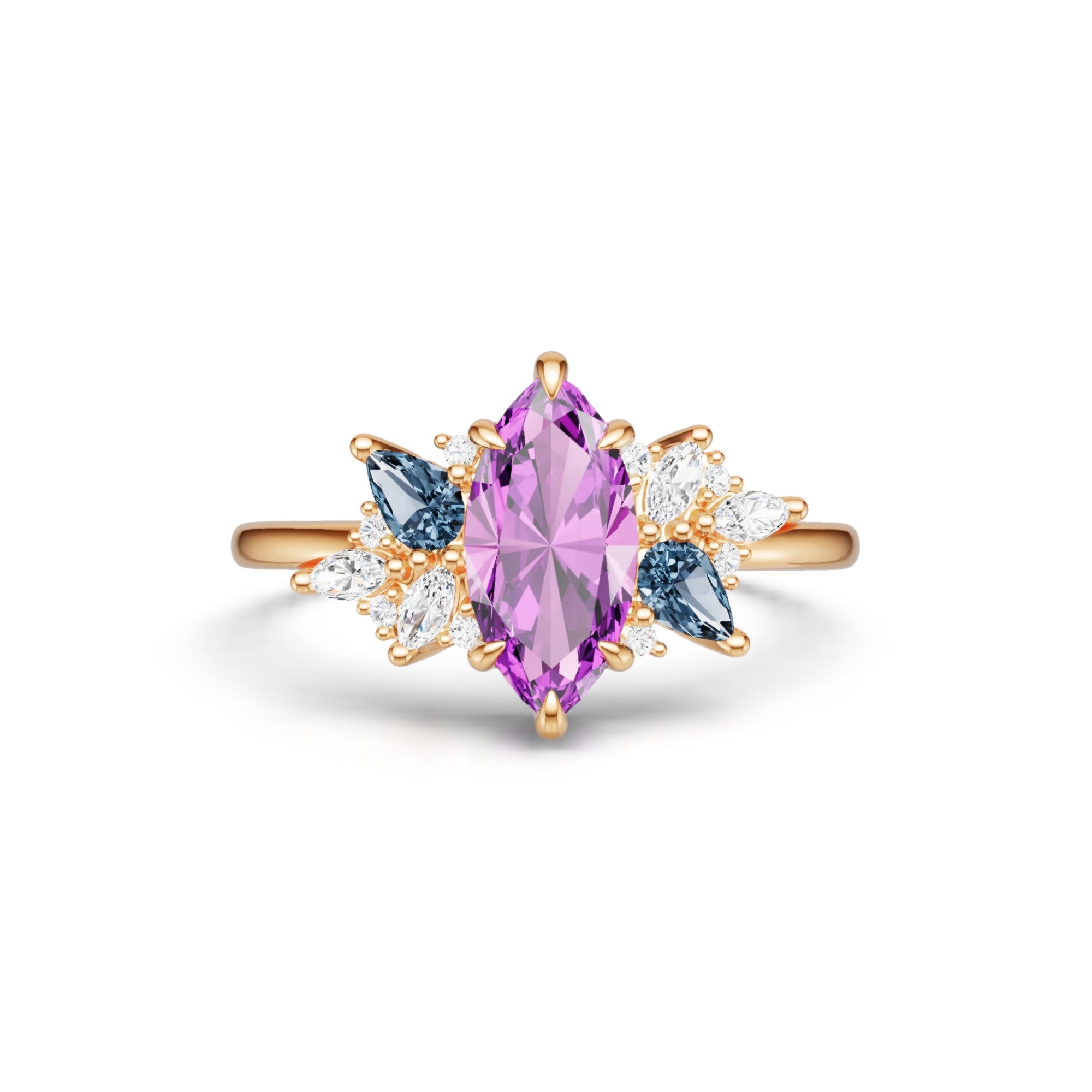 Vintage Marquise Amethyst Engagement Ring With Alexandrite & Moissanite Accents