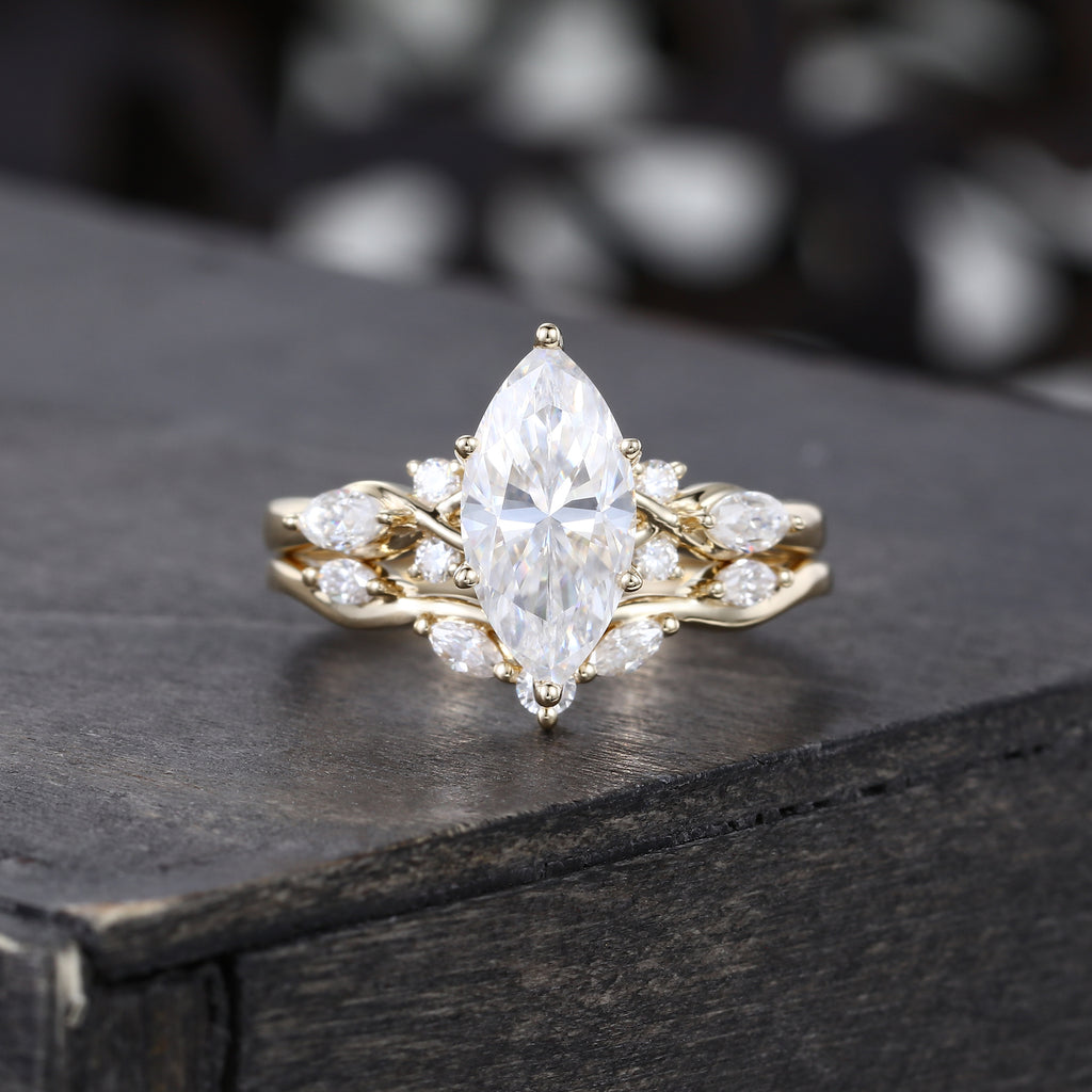 Marquise Cut Moissanite Art Deco Bridal Ring Set