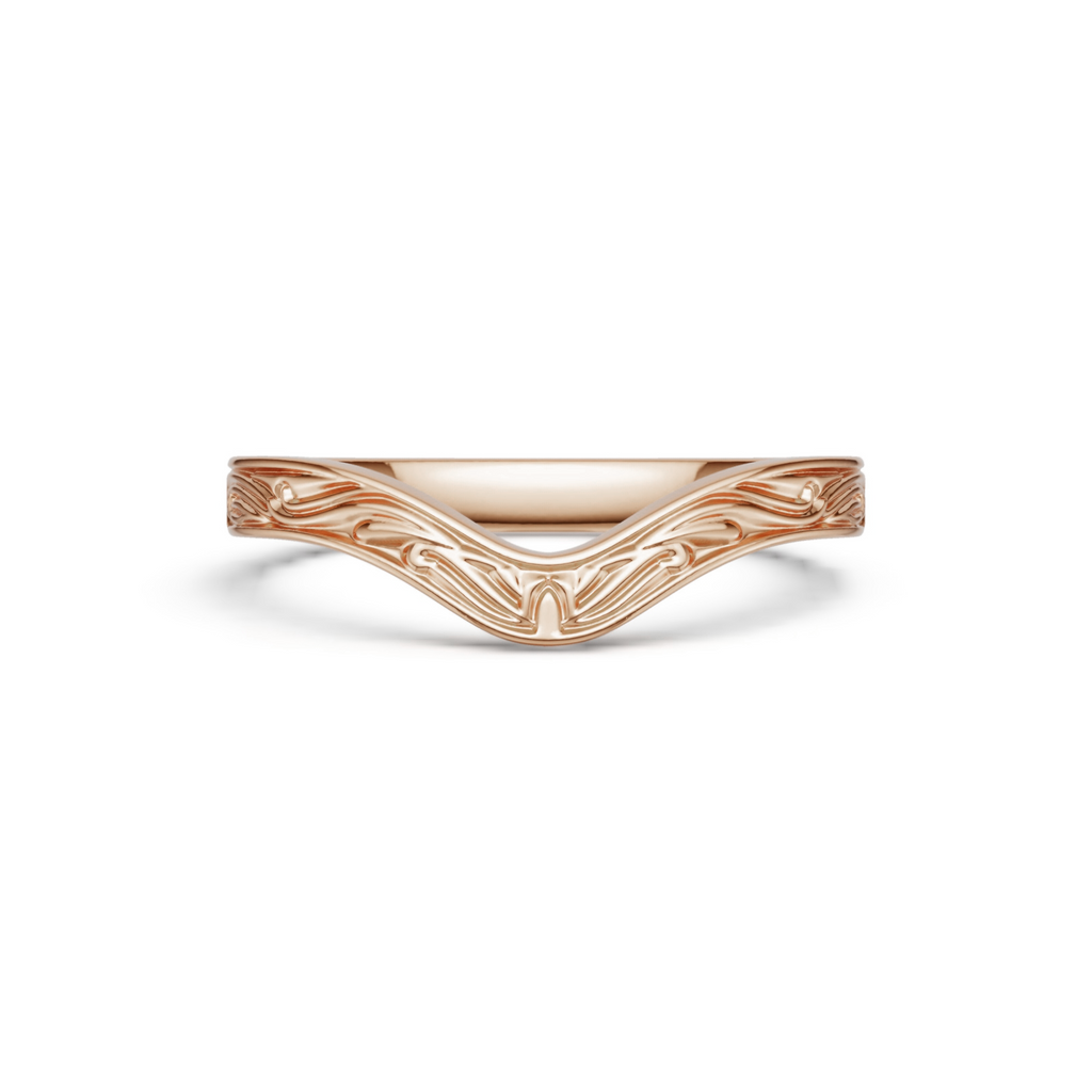 Vintage Curved Engraved Wedding Band in Rose Gold