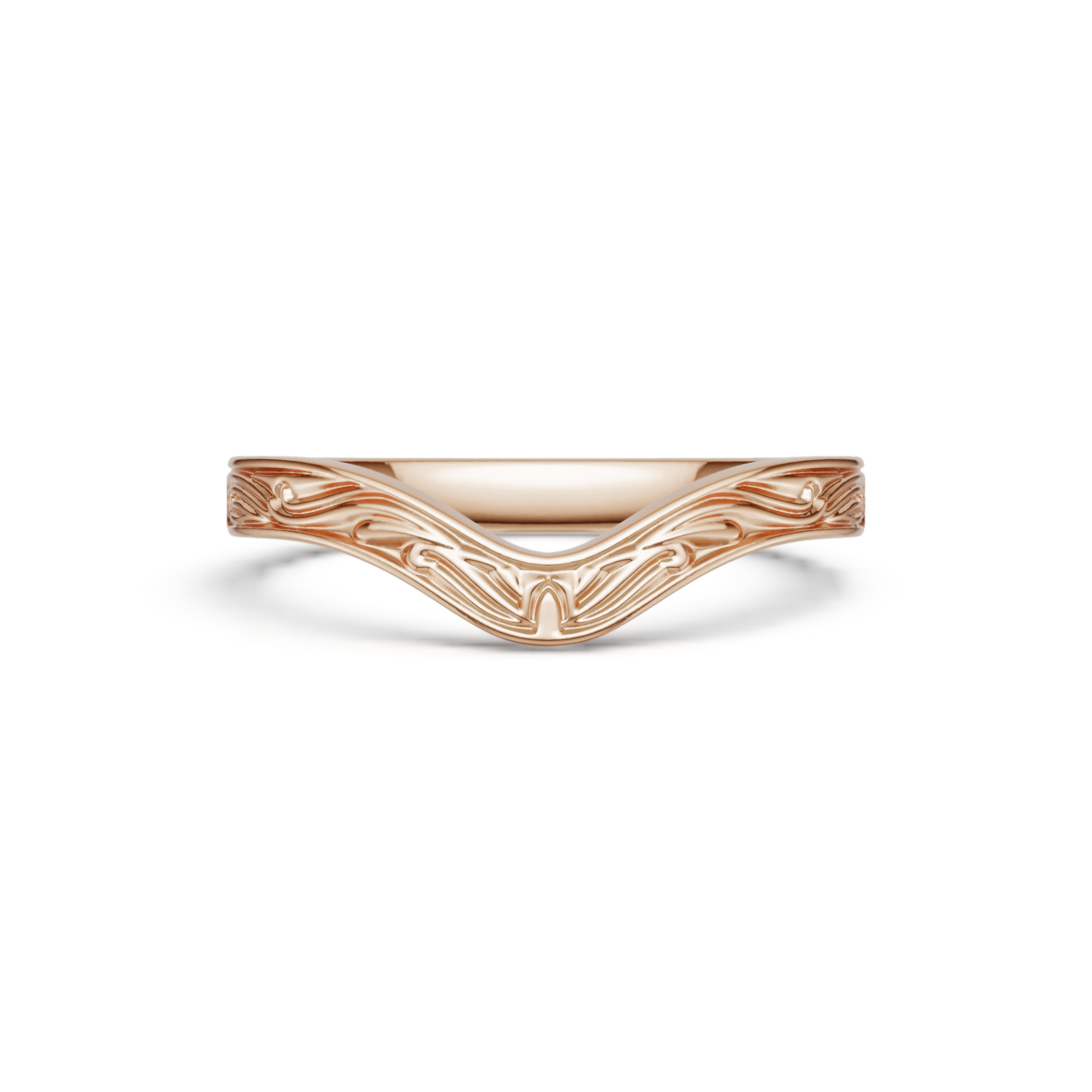 Vintage Curved Engraved Wedding Band in Rose Gold