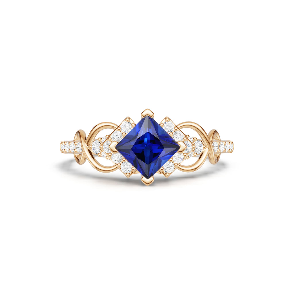 Infinity Princess Cut Sapphire Engagement Ring With Moissanite Accented