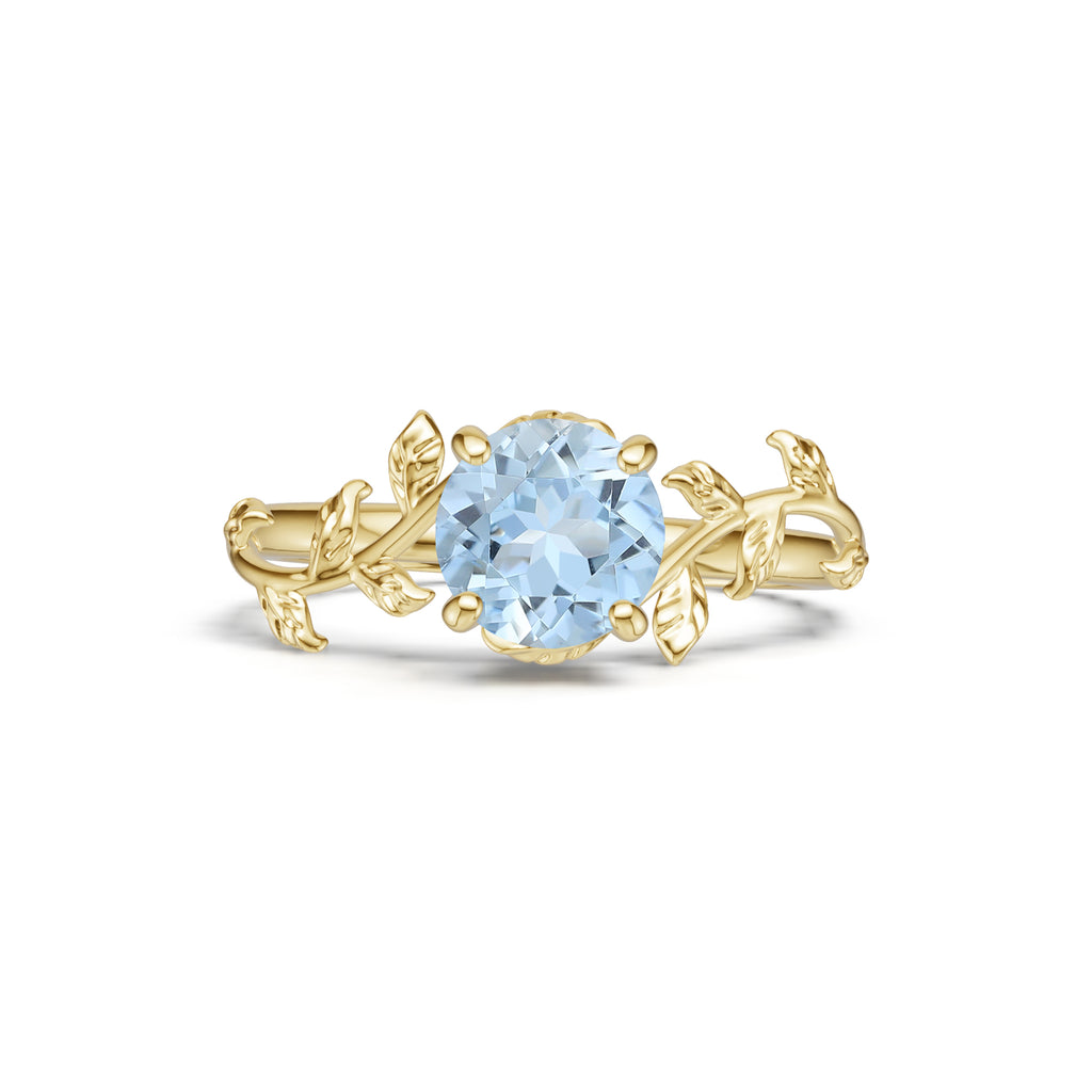 Round Cut Blue Moissanite Engagement Ring Nature Inspired Solitaire Ring