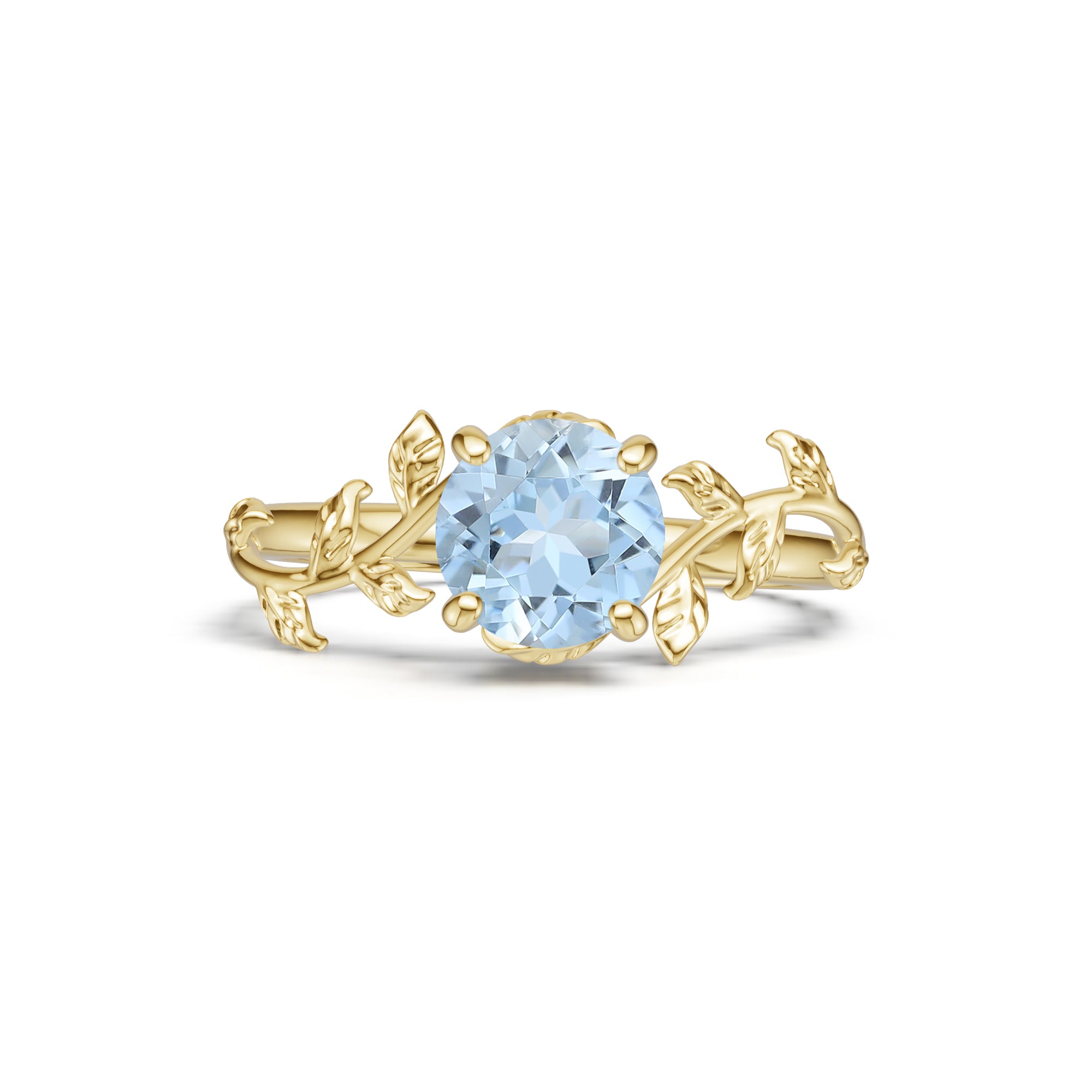 Round Cut Blue Moissanite Engagement Ring Nature Inspired Solitaire Ring