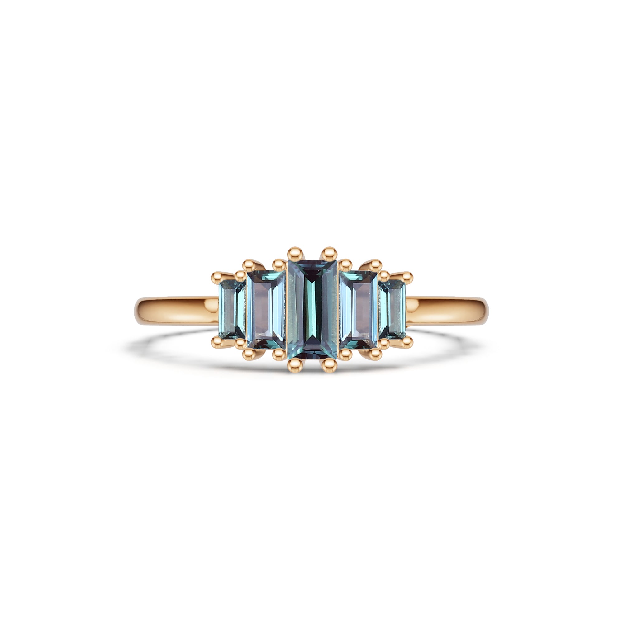 Rose Gold Baguette Cut Alexandrite Wedding Band