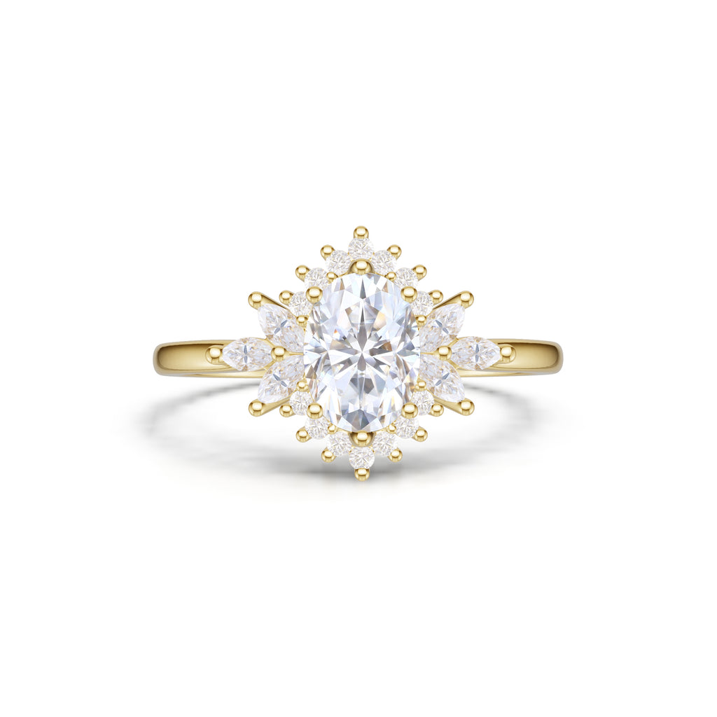 Oval Cut Moissanite Unique Halo Engagement Ring