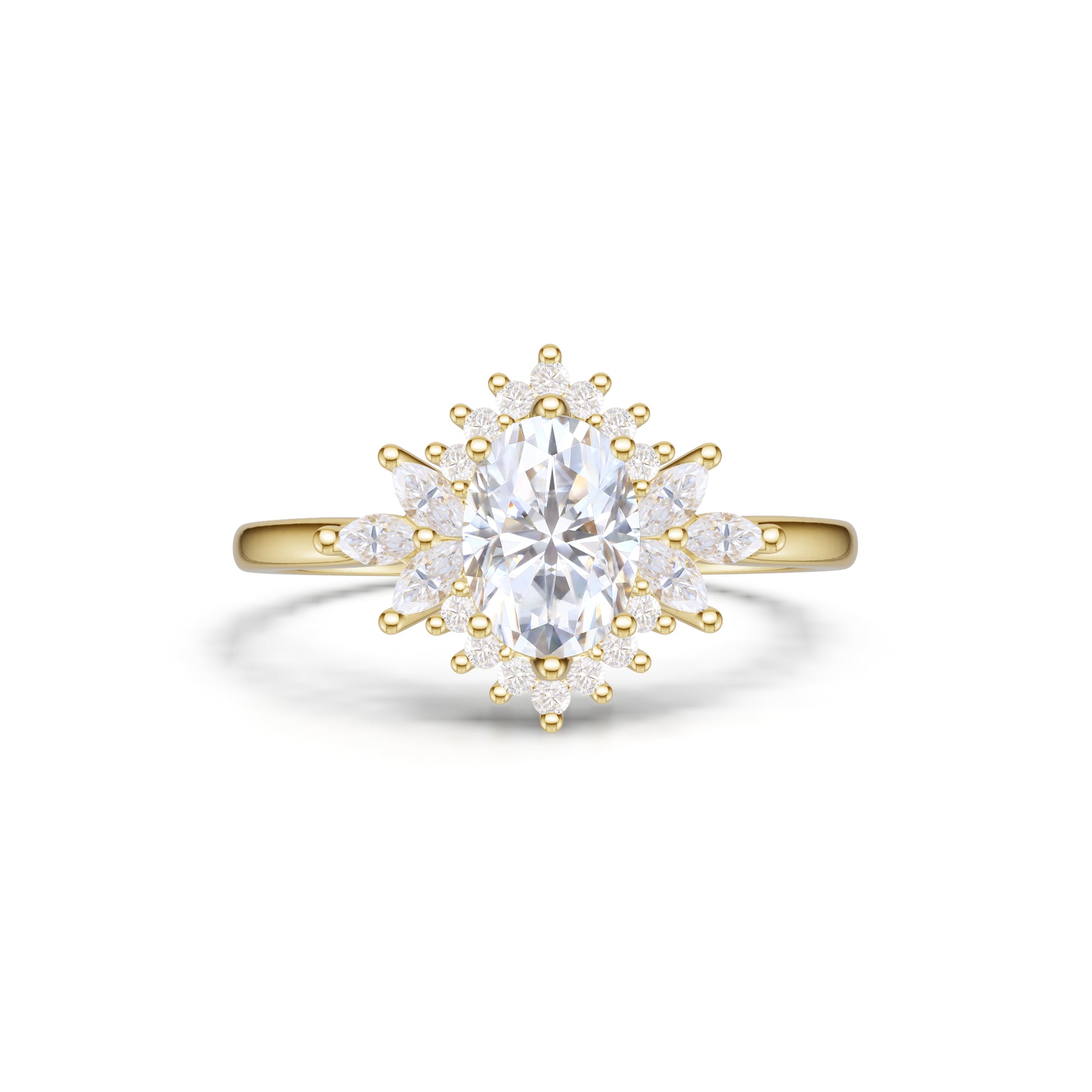 Oval Cut Moissanite Unique Halo Engagement Ring