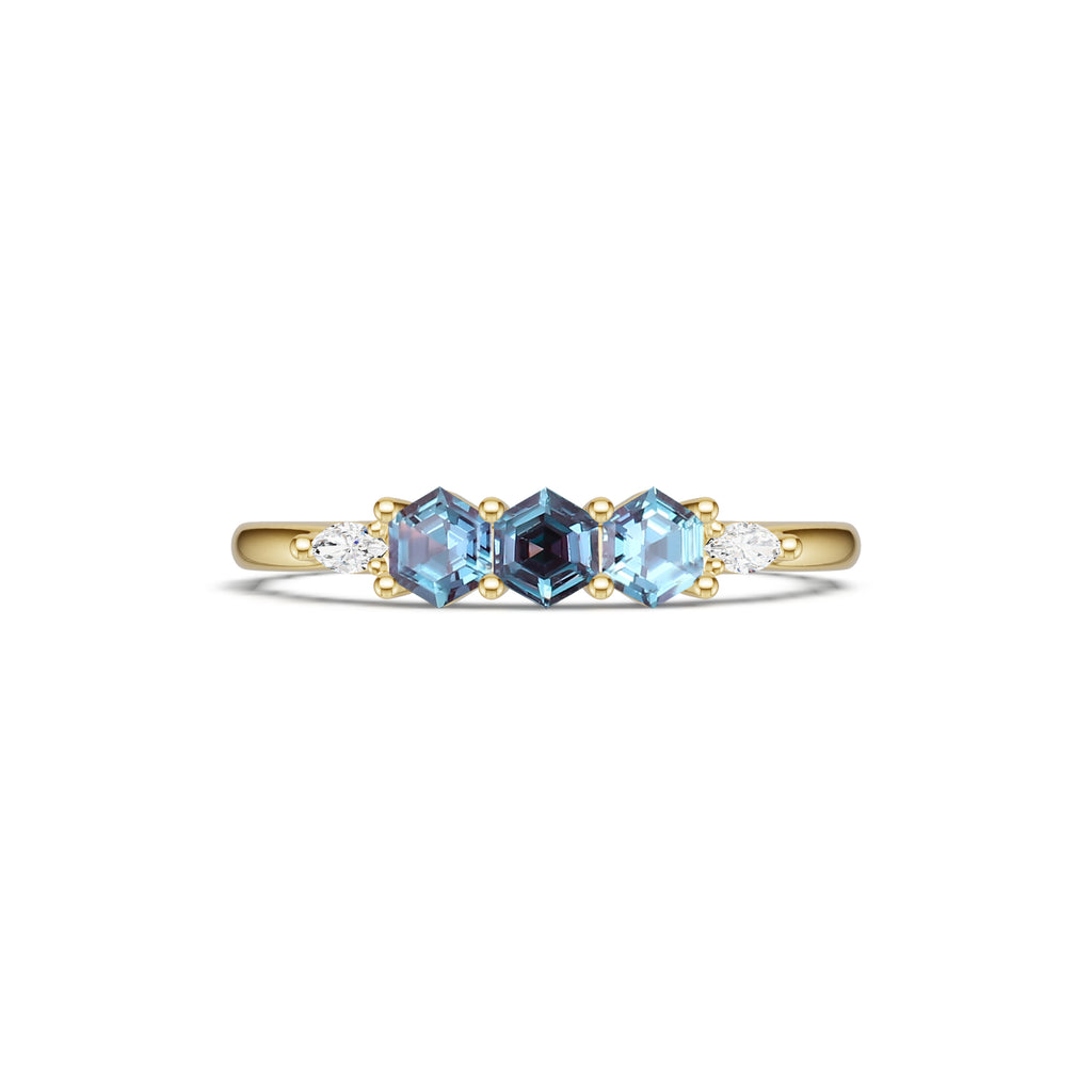 Hexagon Cut Alexandrite Wedding Band With Moissanite Accent