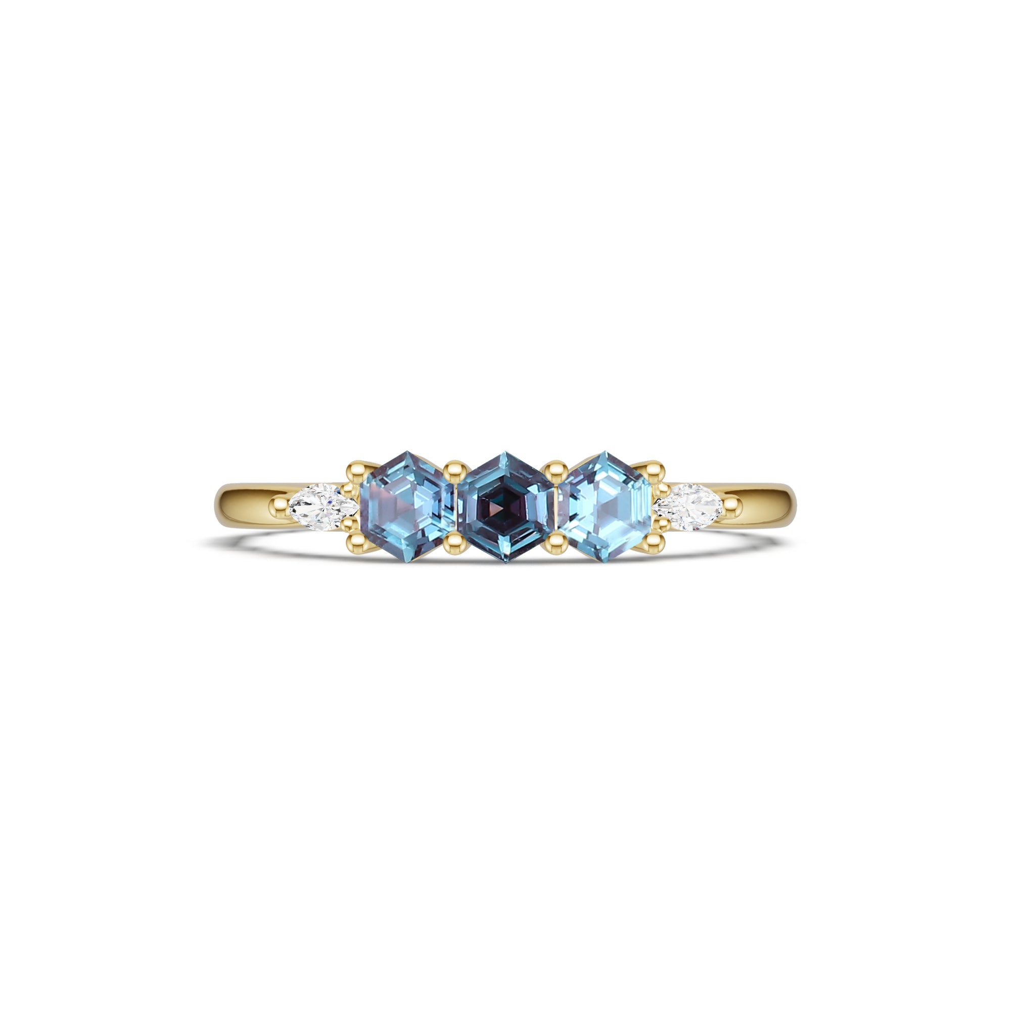 Hexagon Cut Alexandrite Wedding Band With Moissanite Accent