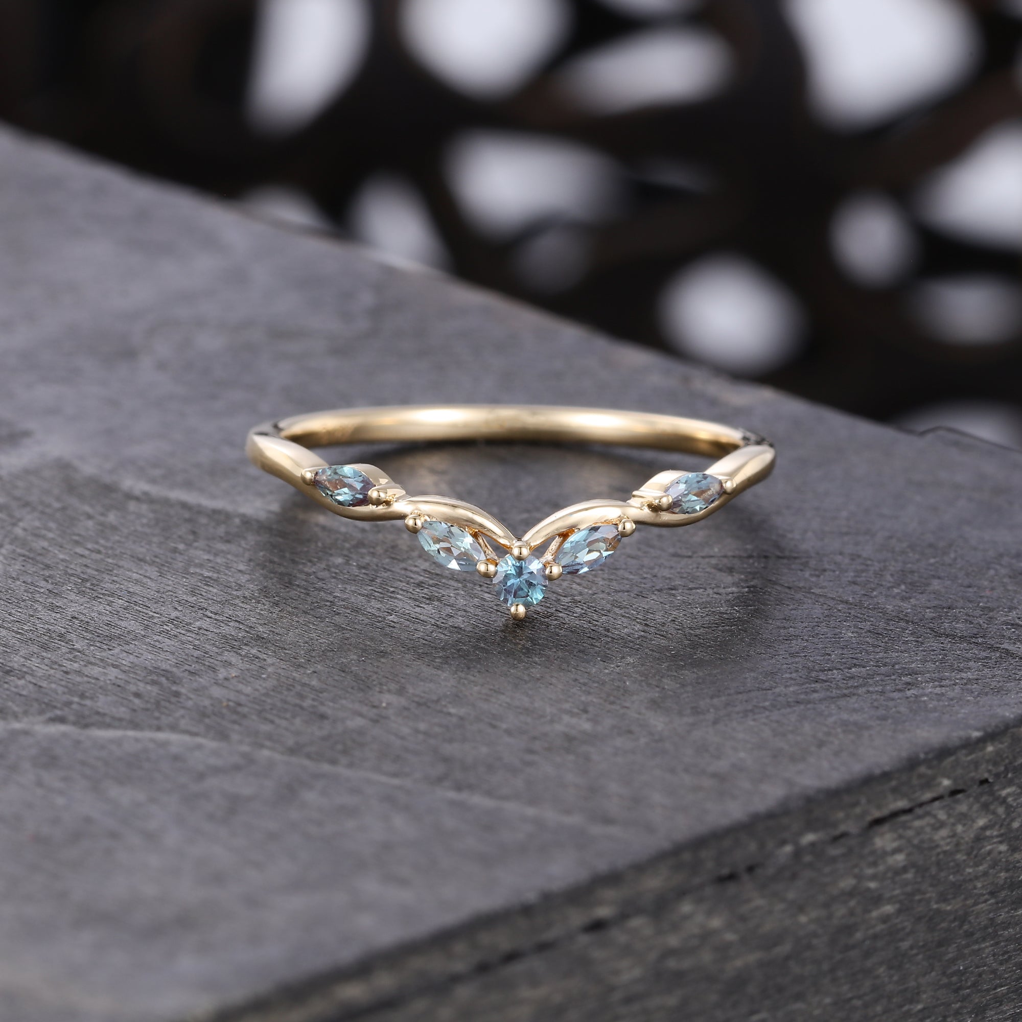 Marquise & Round Cut Alexandrite Seagull Arc Curved Wedding Band