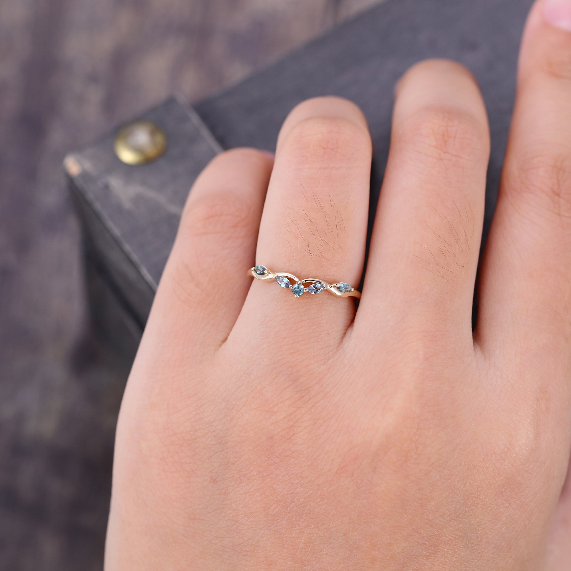 Marquise & Round Cut Alexandrite Seagull Arc Curved Wedding Band