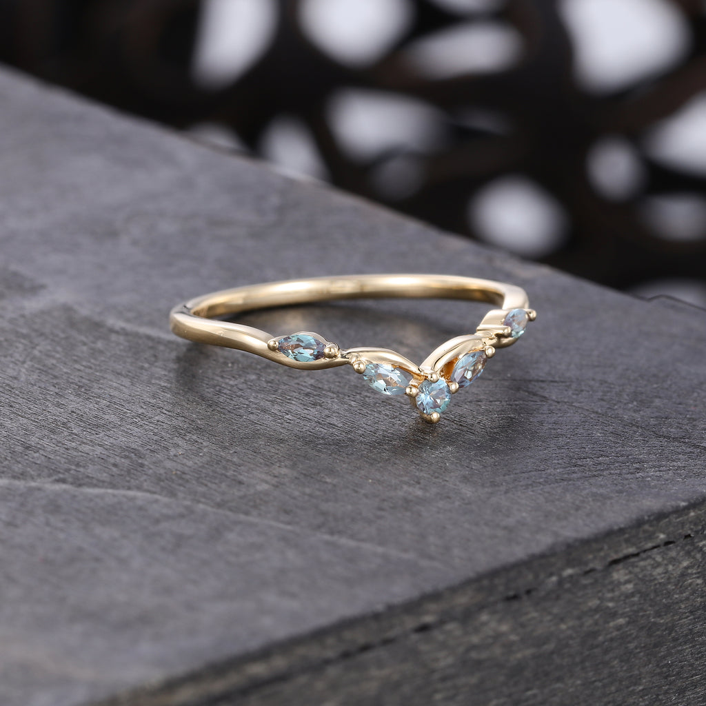Marquise & Round Cut Alexandrite Seagull Arc Curved Wedding Band