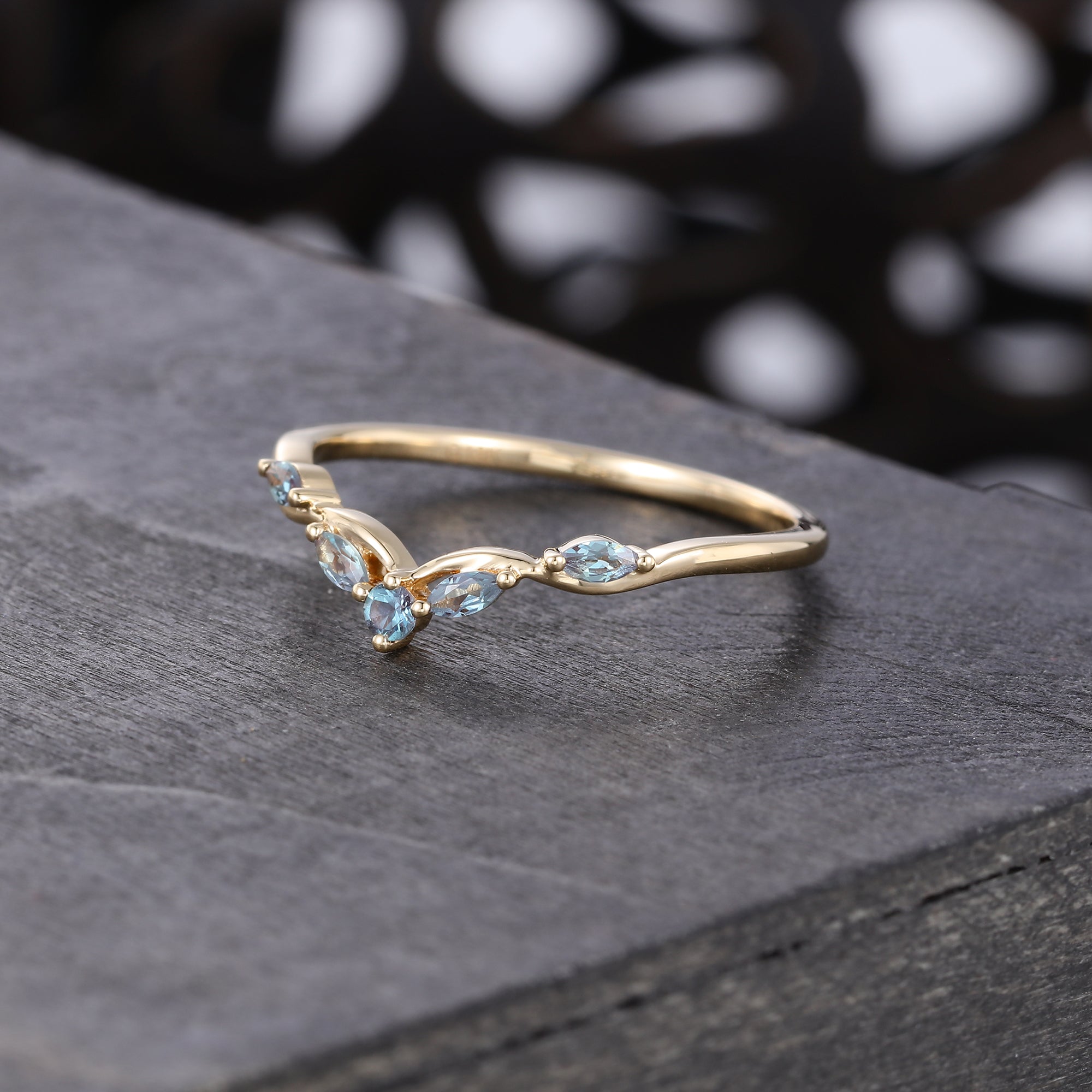 Marquise & Round Cut Alexandrite Seagull Arc Curved Wedding Band