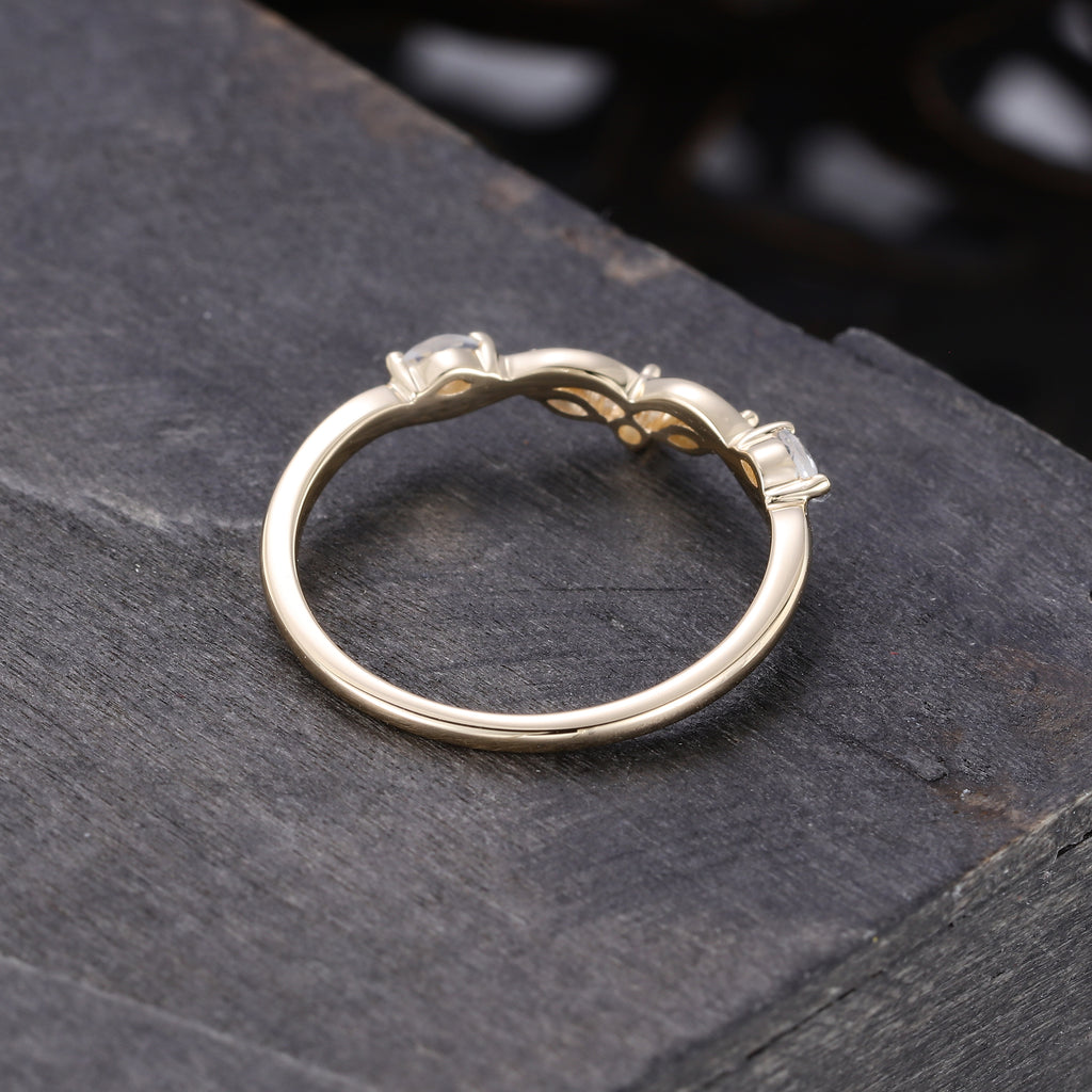 Alternating Alexandrite & Moonstone Curved Wedding Band