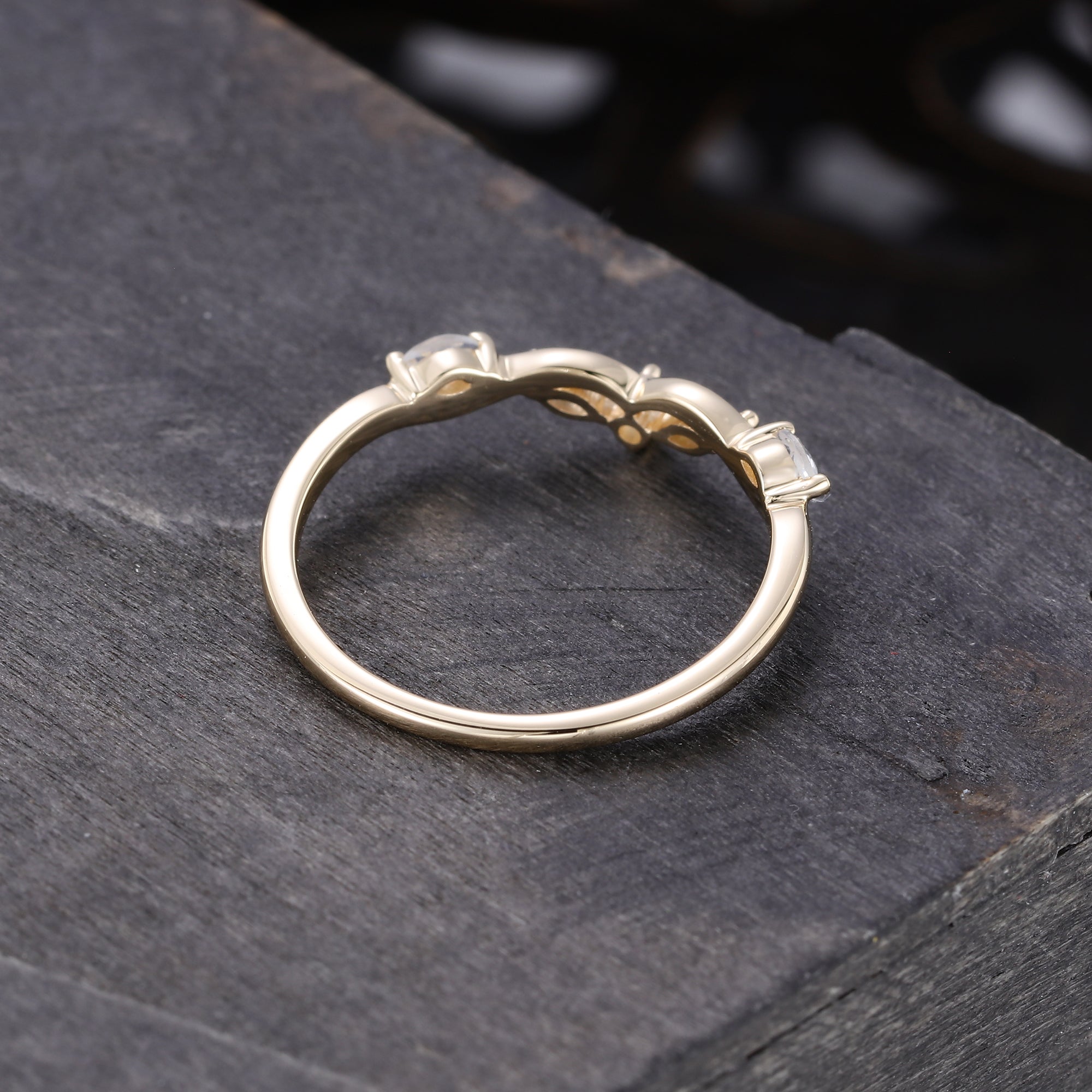 Alternating Alexandrite & Moonstone Curved Wedding Band