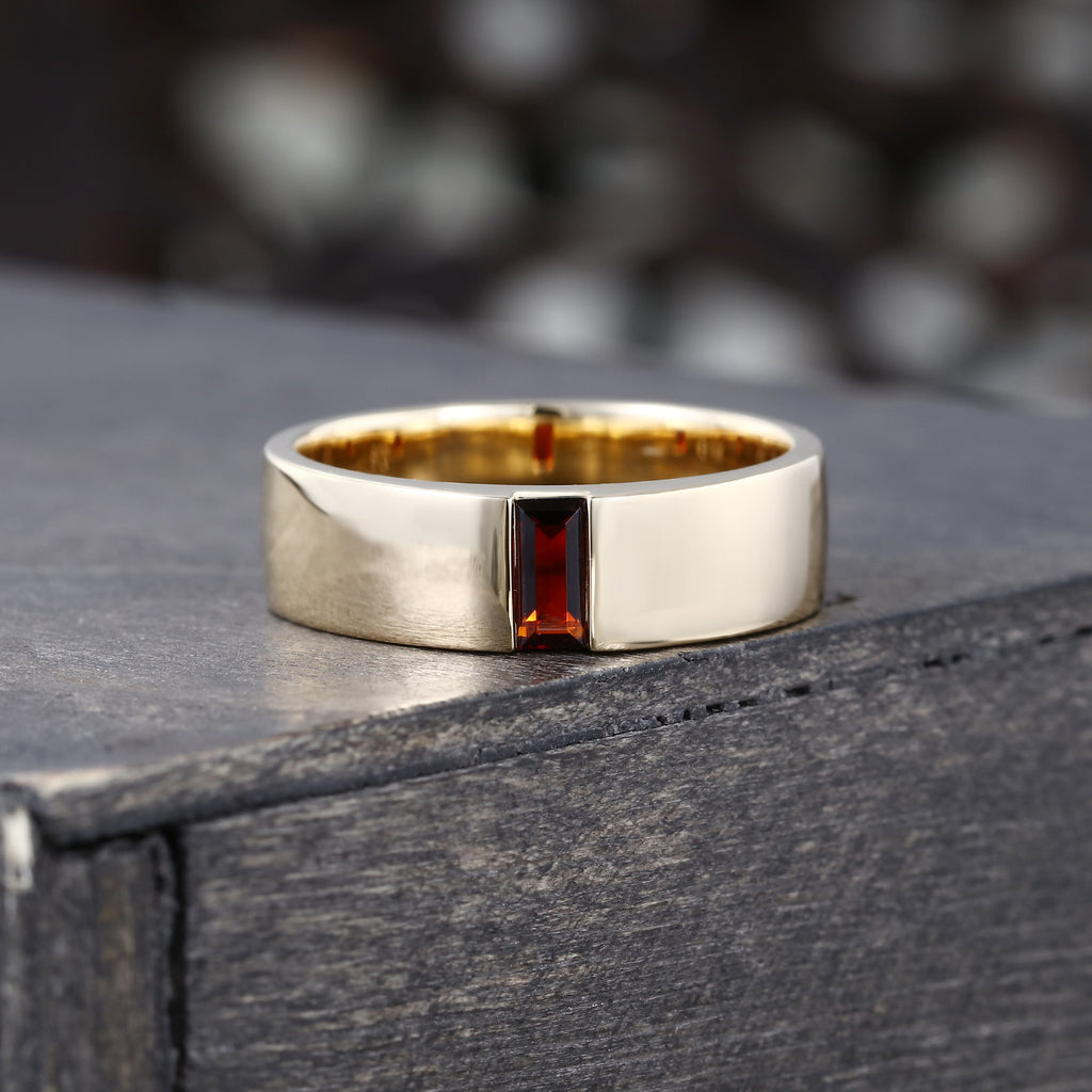 Baguette Cut Lab Ruby 5mm Flat Band Gender Neutral Wedding Ring