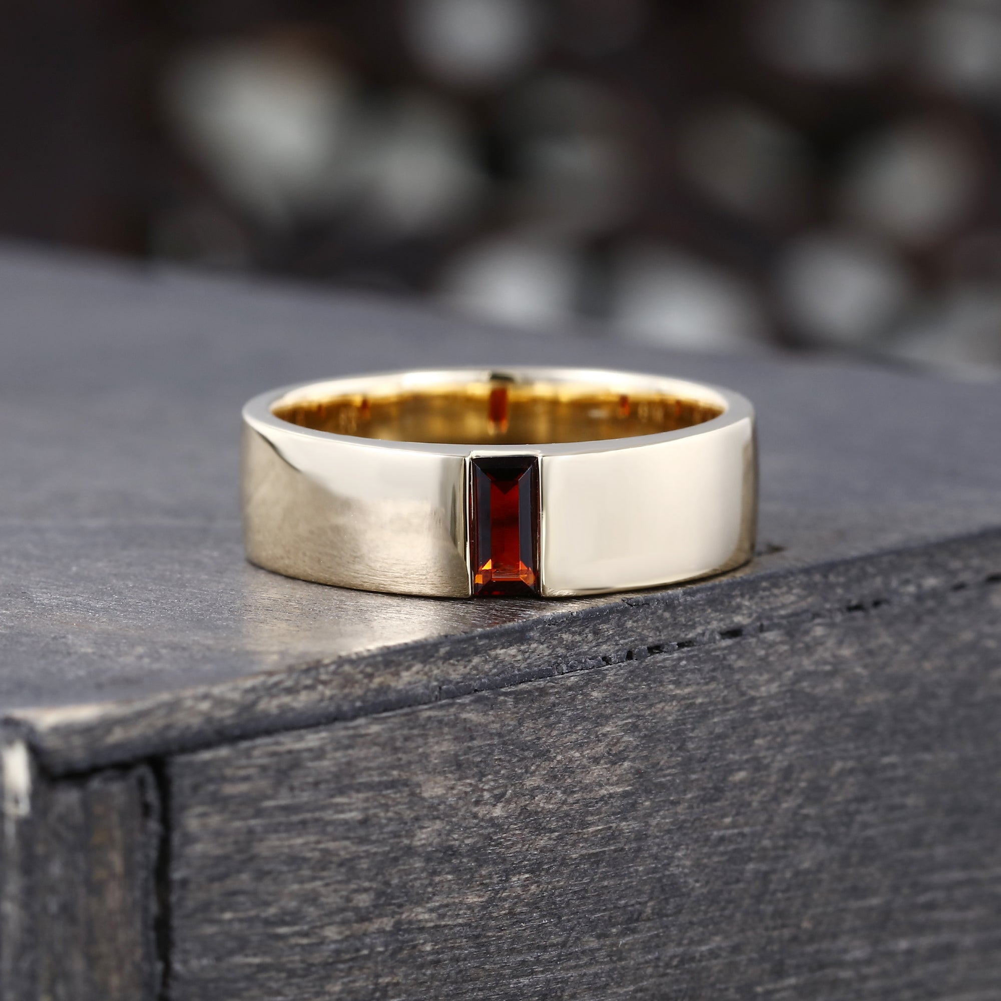 Baguette Cut Lab Ruby 5mm Flat Band Gender Neutral Wedding Ring