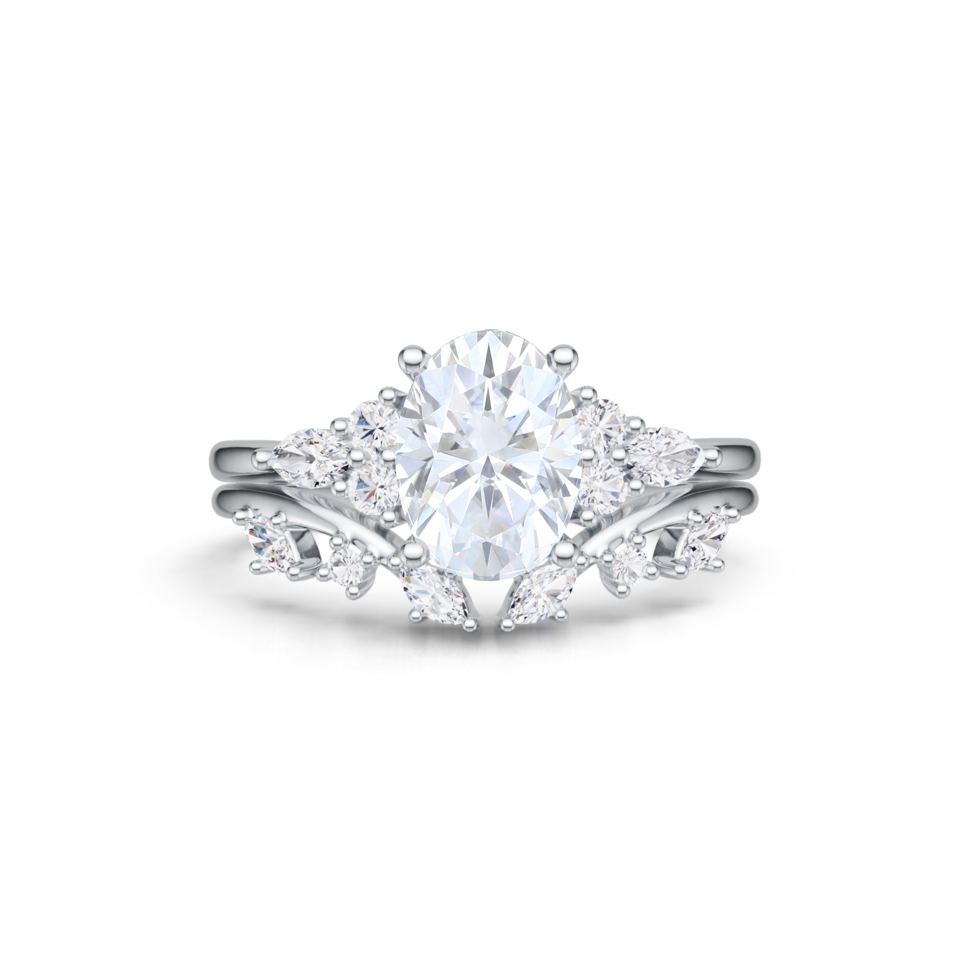 Oval Cut Moissanite Bridal Ring Set ClassicCluster Engagement Ring Set