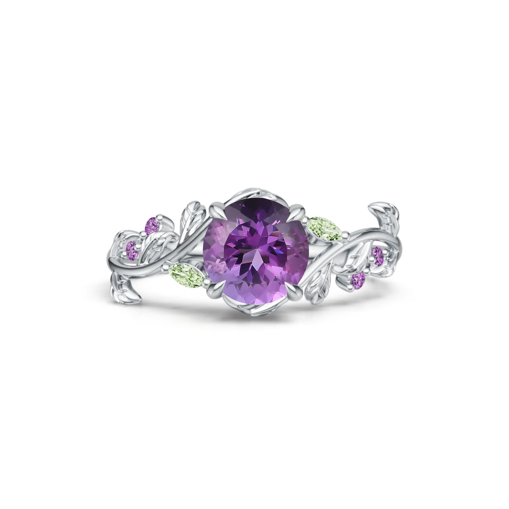 Round Cut Amethyst Engagement Ring Nature Inspired Promise Ring