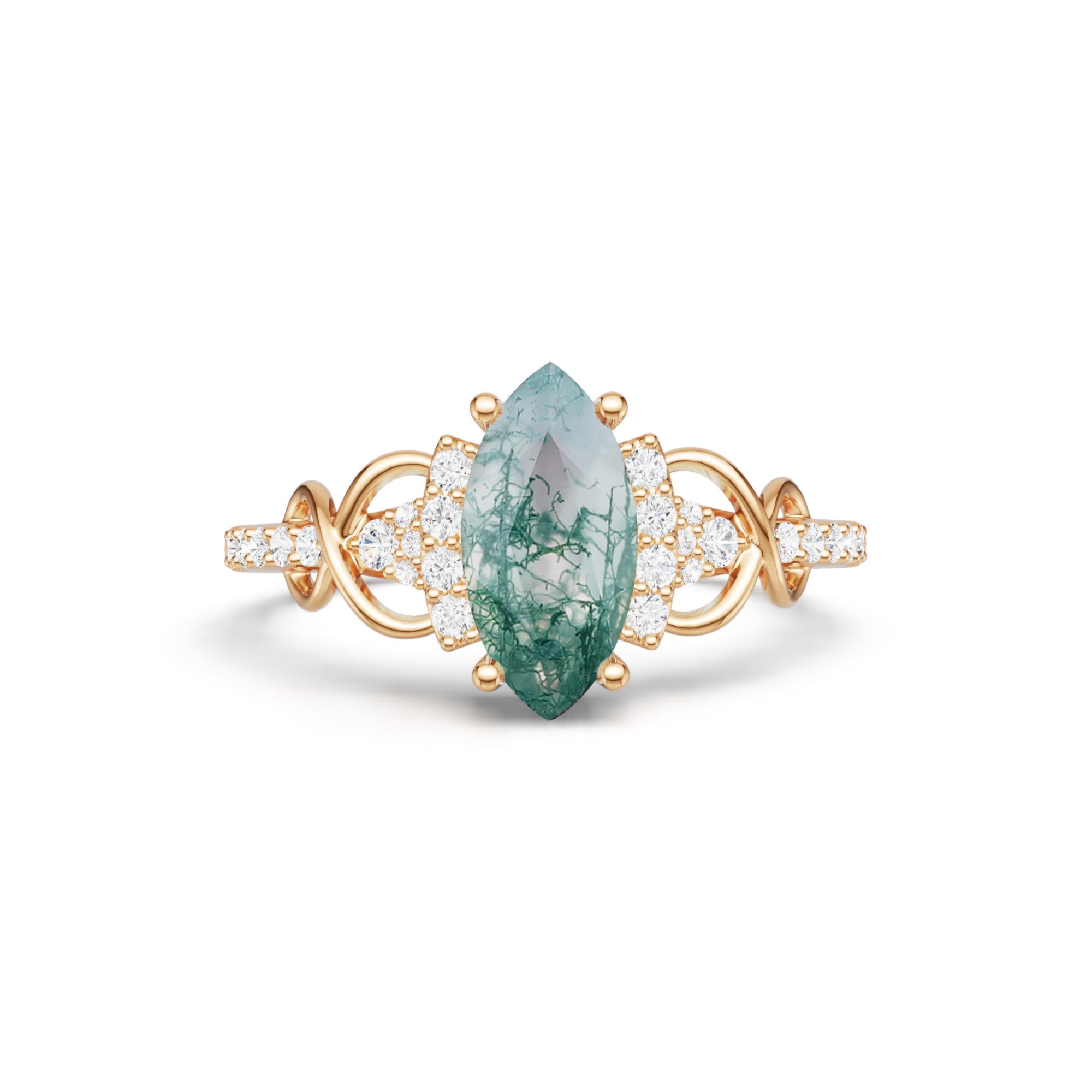 Marquise Cut Moss Agate Infinity Pavé Engagement Ring