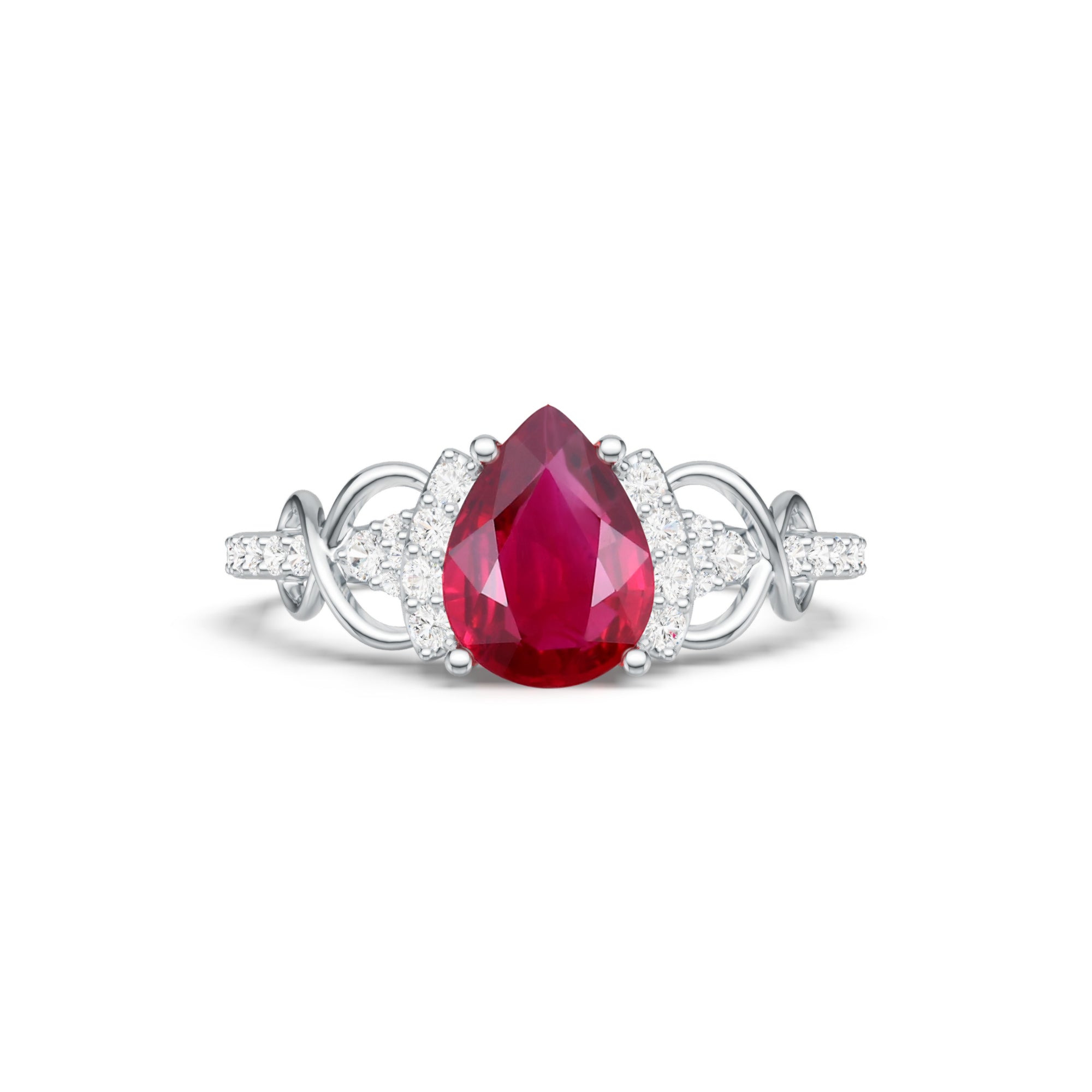 Pear Cut Ruby Infinity Pavé Engagement Ring
