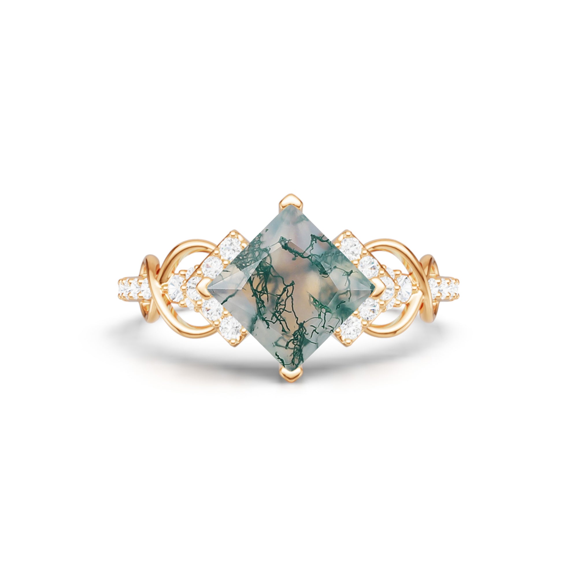 Princess Cut Moss Agate Infinity Pavé Engagement Ring