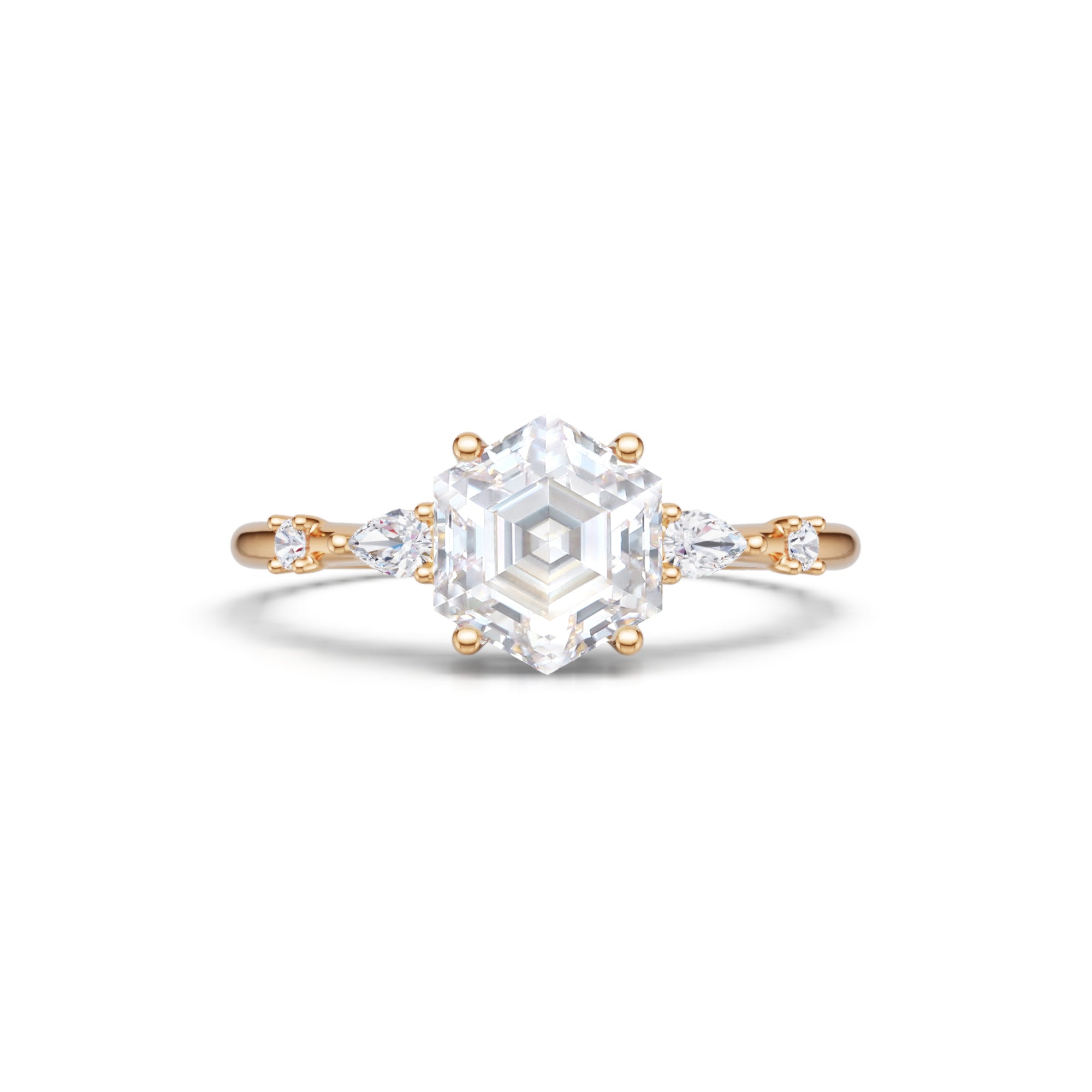 Hexagon Cut Moissanite Rose Gold  Engagement Ring