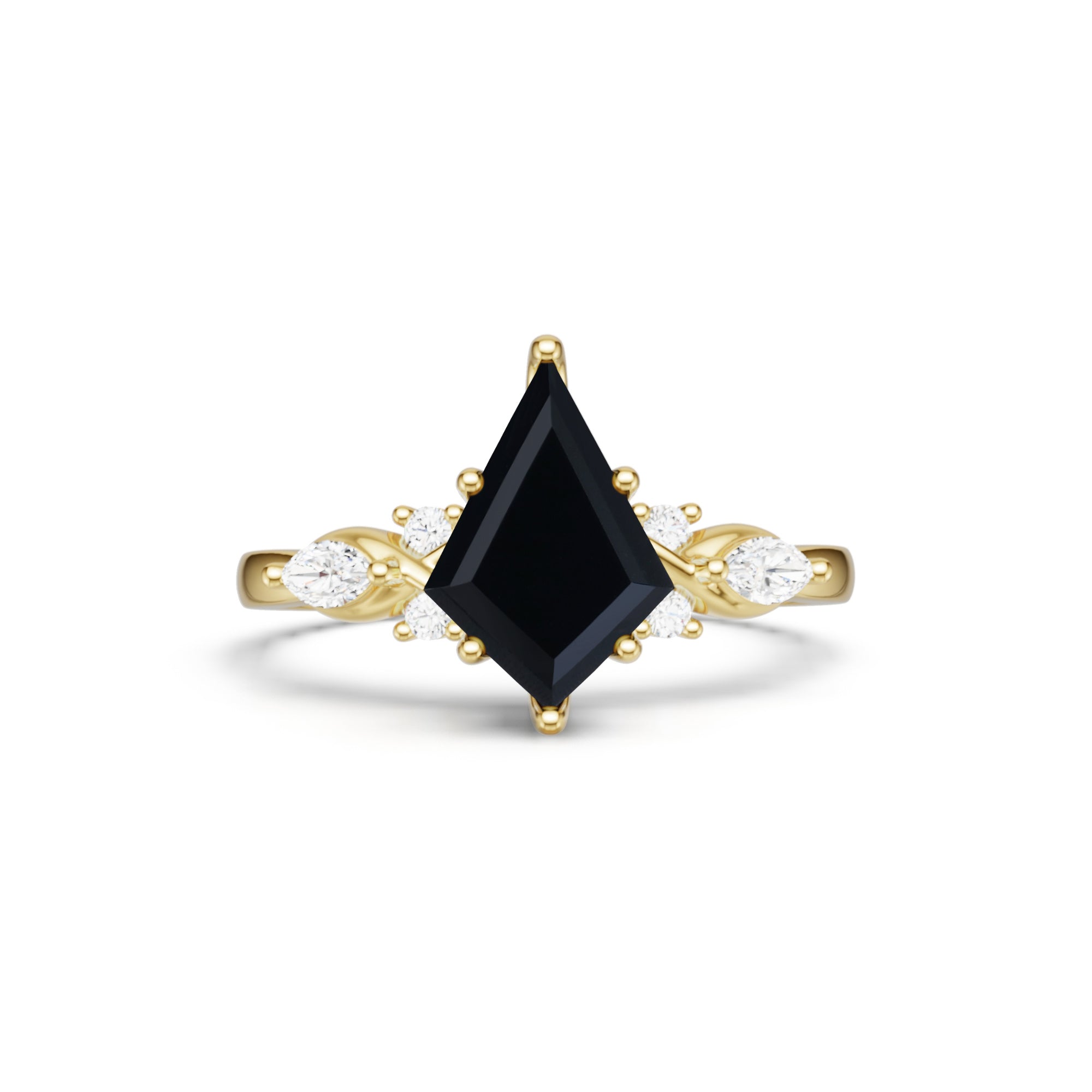 Kite Cut Black Onyx Art Deco Engagement Ring