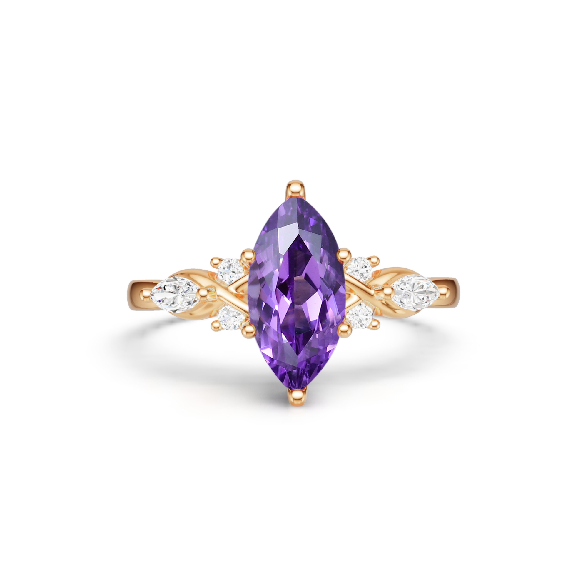 Marquise Cut Amethyst Engagement Ring February Birthstone Ring