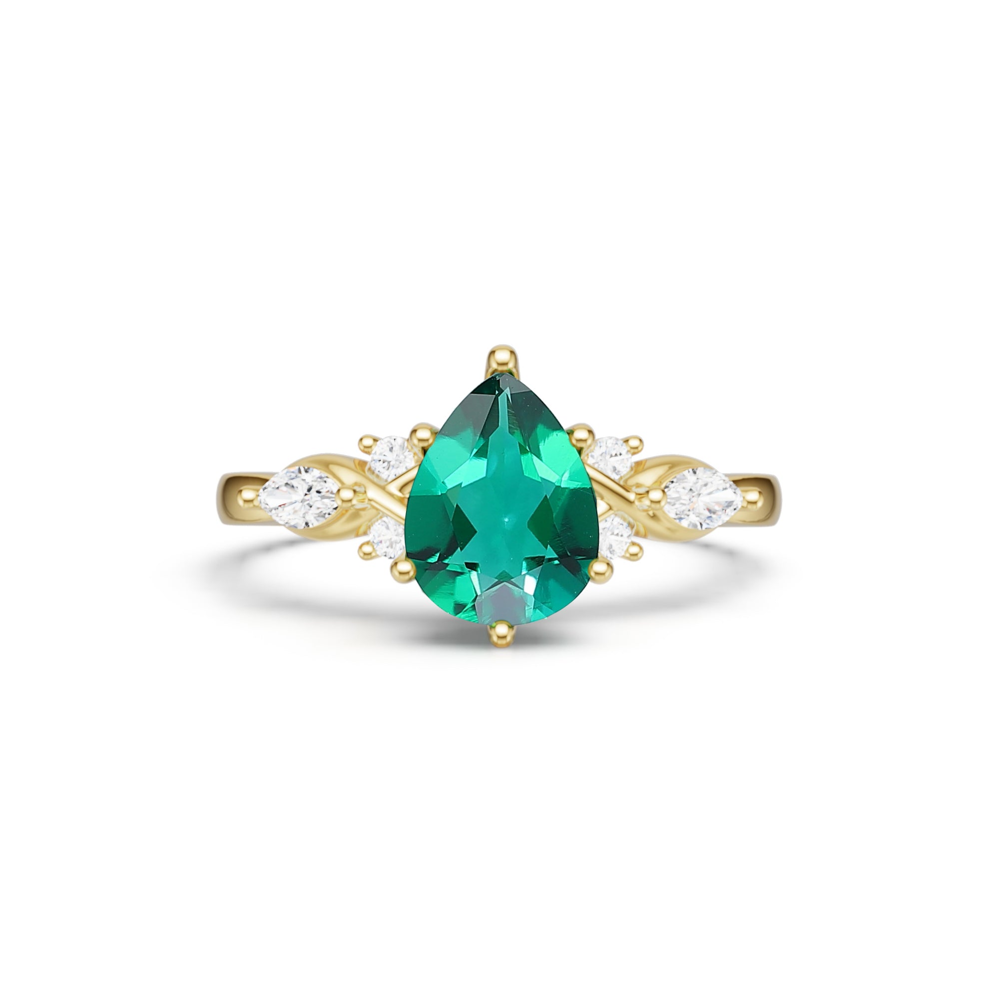Pear Cut Lab Emerald Engagement Ring Unique Vintage Ring For Women