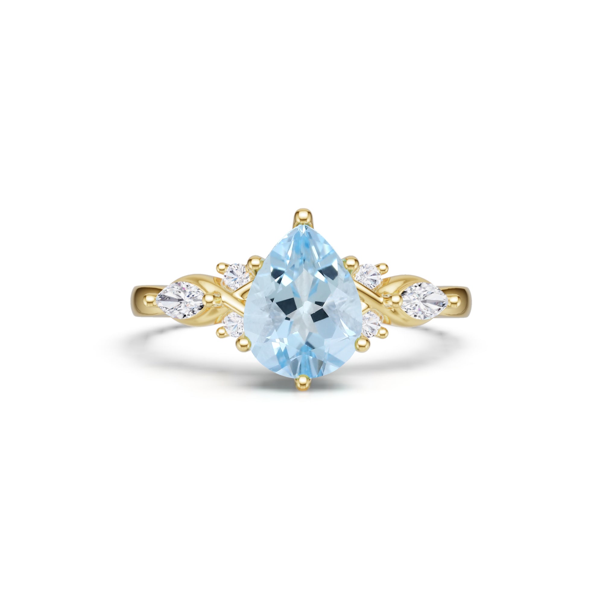 Pear Cut Aquamarine Art Deco Engagement Ring