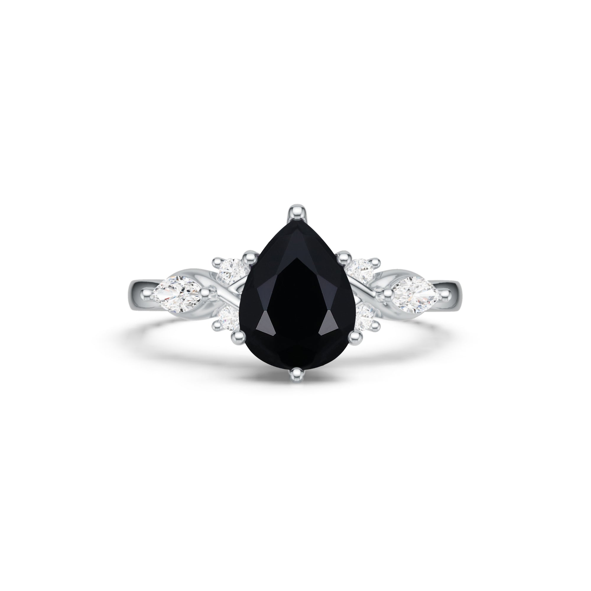 Pear Shaped Black Onyx Art Deco Engagement Ring Accented With Moissanite