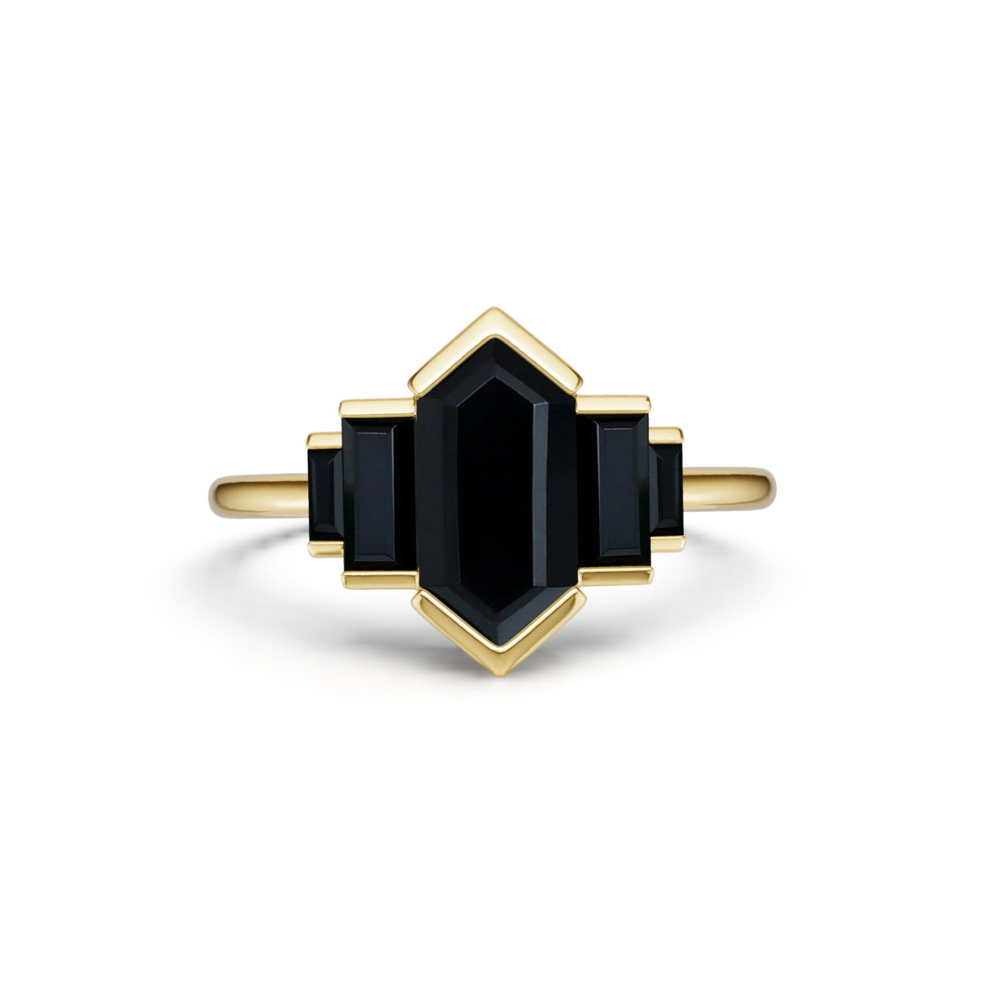 Elongated Hexagon Cut Black Onyx Promise Ring Art Deco Engagement Ring