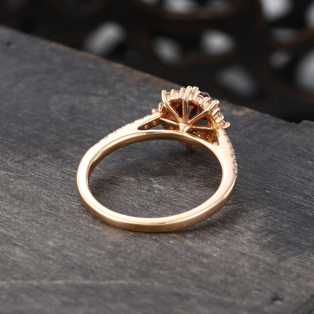 Hexagon Alexandrite Halo Engagement Ring Pavé Bridal Ring